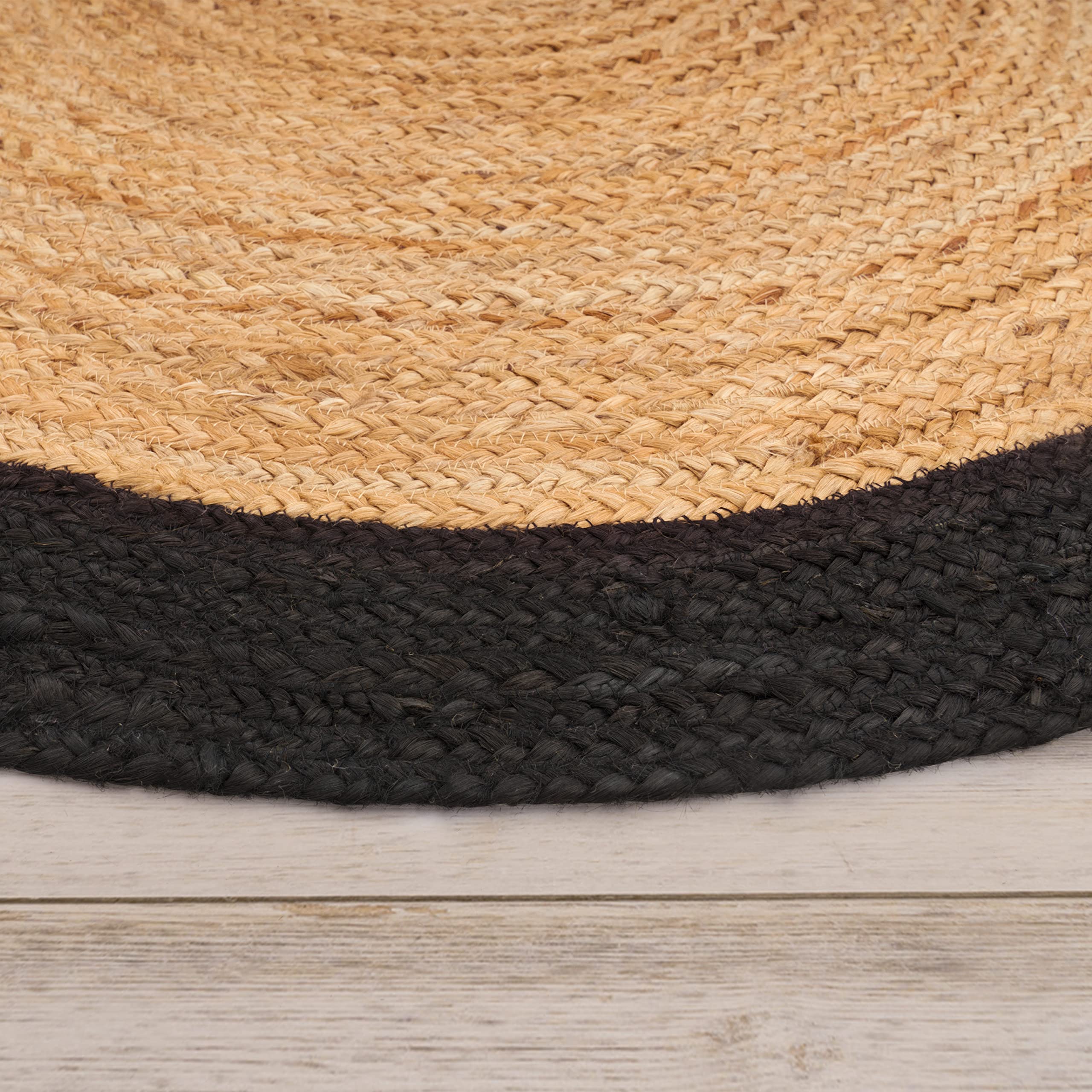 Paco Home Tappeto Salotto Rotondo Iuta Motivo Boho Etnico Moderno Fatto A Mano Naturale, Dimensione:Ø 120 cm tondo, Colore:Nero