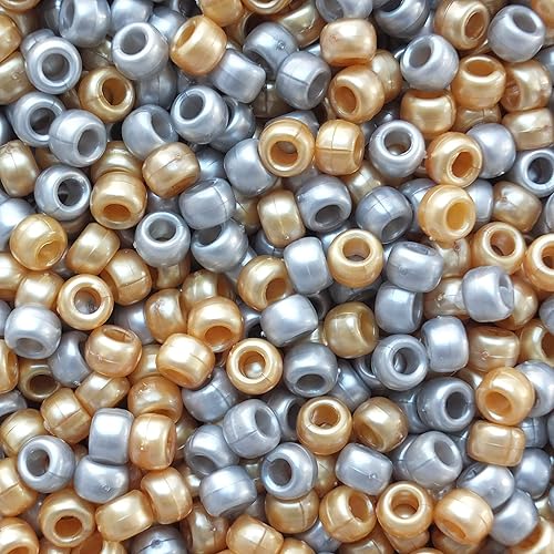 BeadExplosion Pony Beads Gold Silver Pearl Mix Hecho en Estados Unidos 0.236x0.354 in Agujero Grande B07799a Multicolor