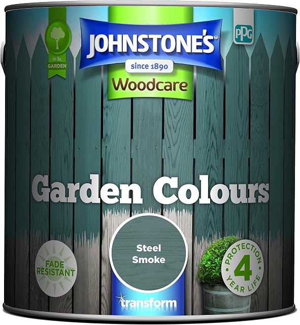 Johnstones - Garden Colours - Steel Smoke - Exterior Wood Paint - Fade Resistant - Suitable for Garden Furniture Outdoors - Fence Paint - Dry in 2 hours - 12m2 Coverage per Litre - 2.5L
