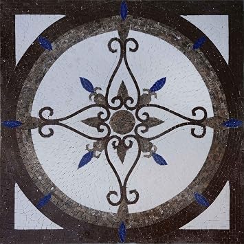 Marble Mosaic Floral Design - Jenelle | Mosaic Designs | Mosaic Artwork | Mosaic Wall Art Floor Inlay by Mozaico | Handmade Mosaics | 24" x 24"