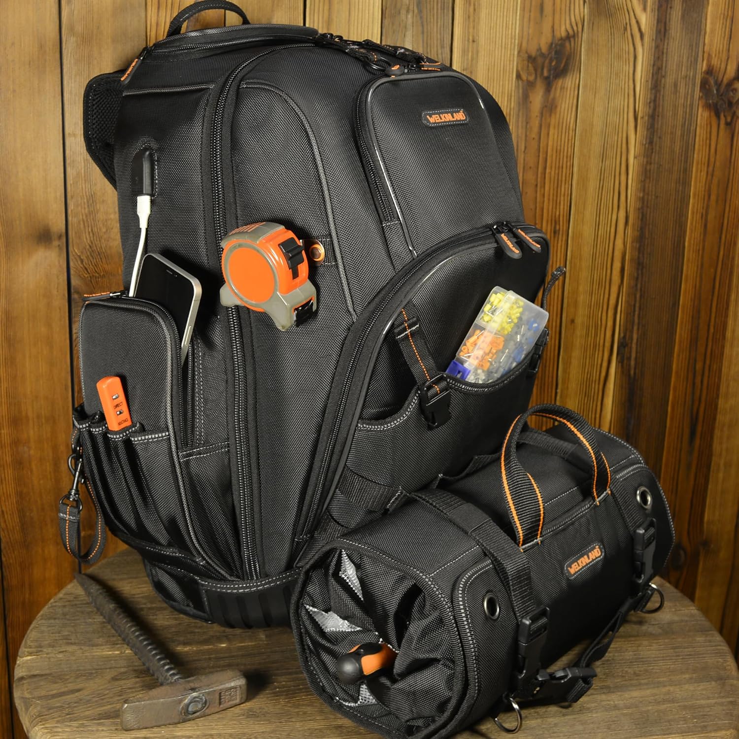 Rolling Tool Backpack and Tool Roll Bundle-Large capacity & Easy storage