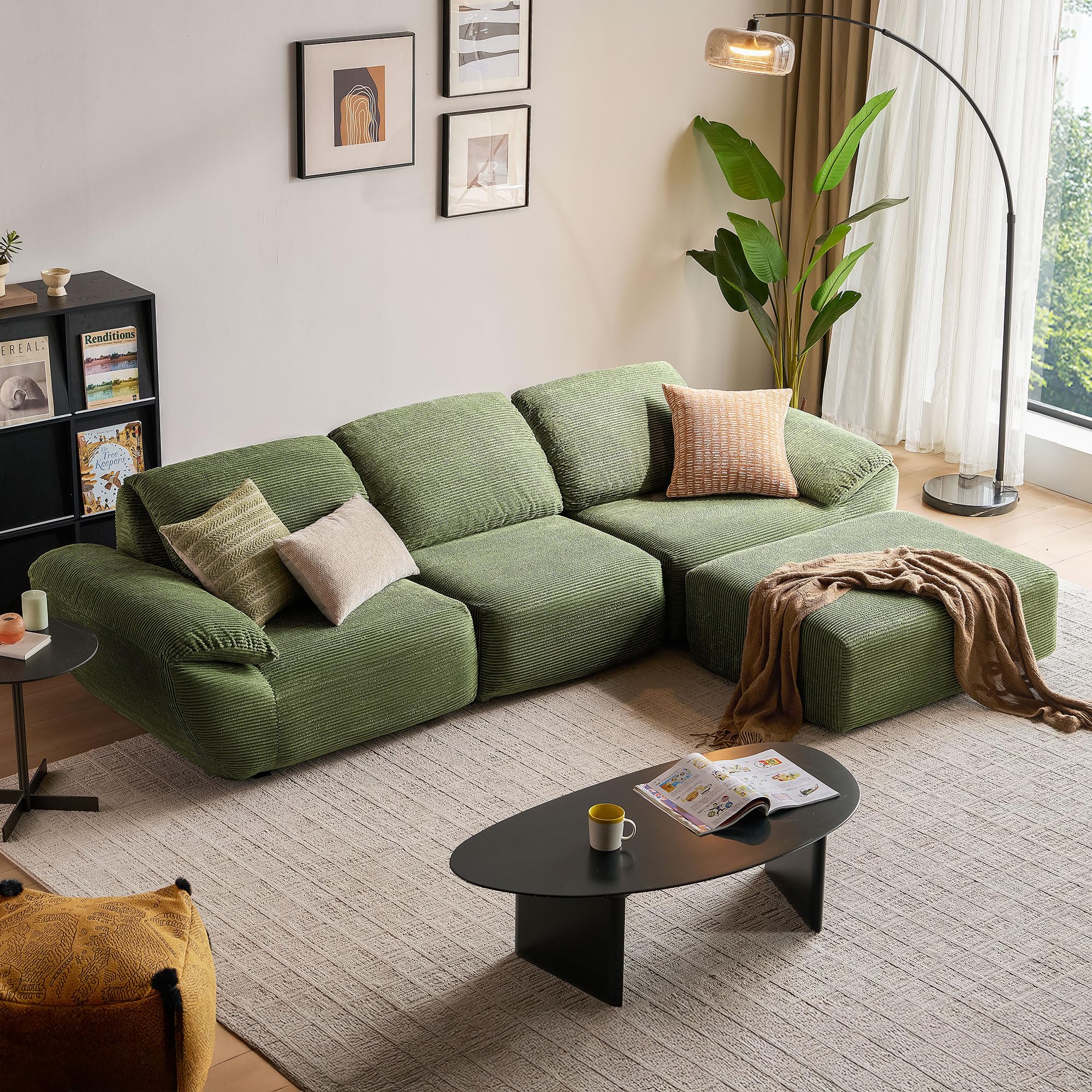 LINSY HOME Ecksofa mit Schlaffunktion - 290cm Corduroy Modulares Schlafsofa, L Form Couch, Sofa 3 Sitzer mit Ottomane, Sektionssofas für Wohnzimmer, Keine Montage erforderlich