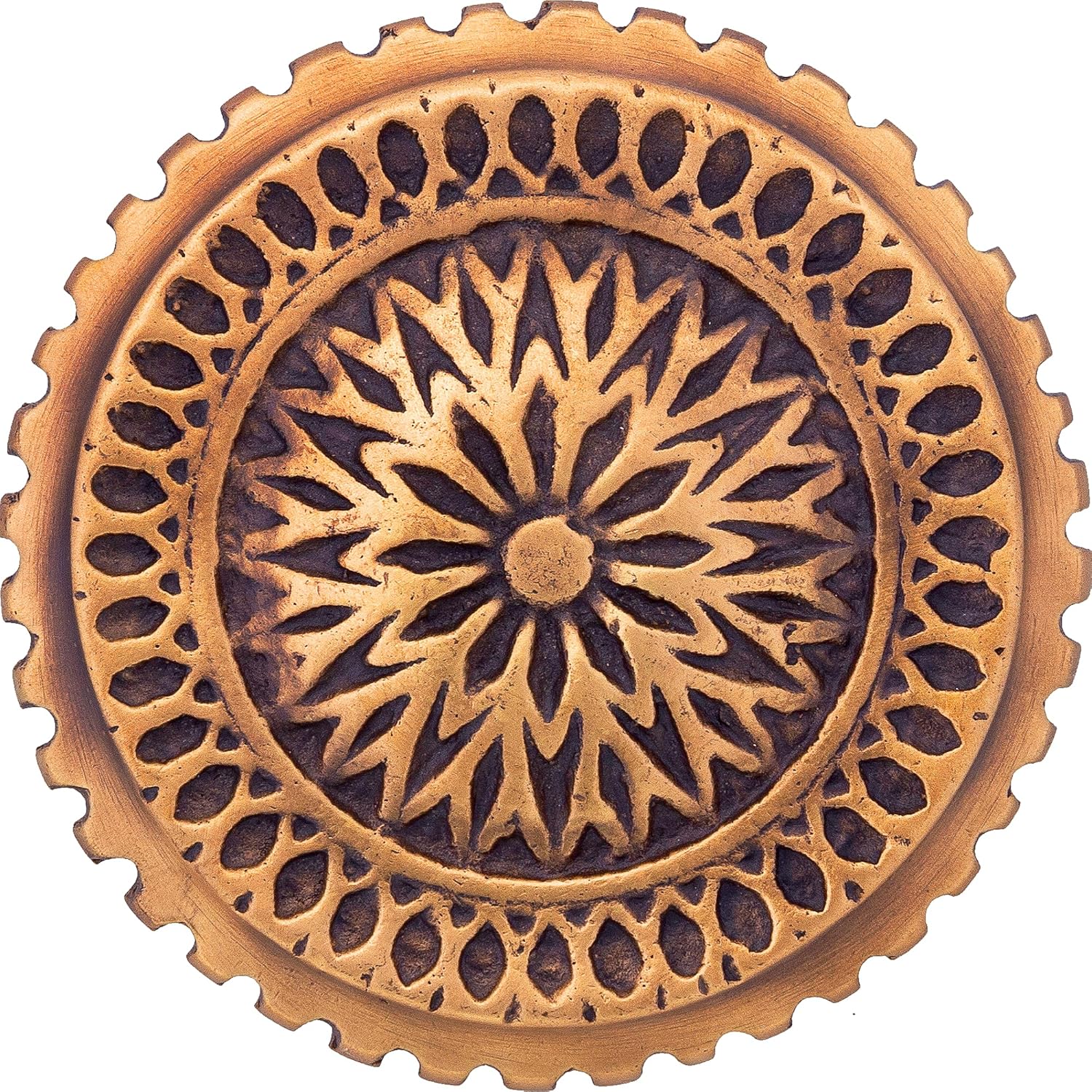 Ornate Centre Door Knob, Dia 3.5 inches, Solid Brass, Ornate Single Dummy, Round Front Door Pull, Unlacquered Finish (Antique Copper)