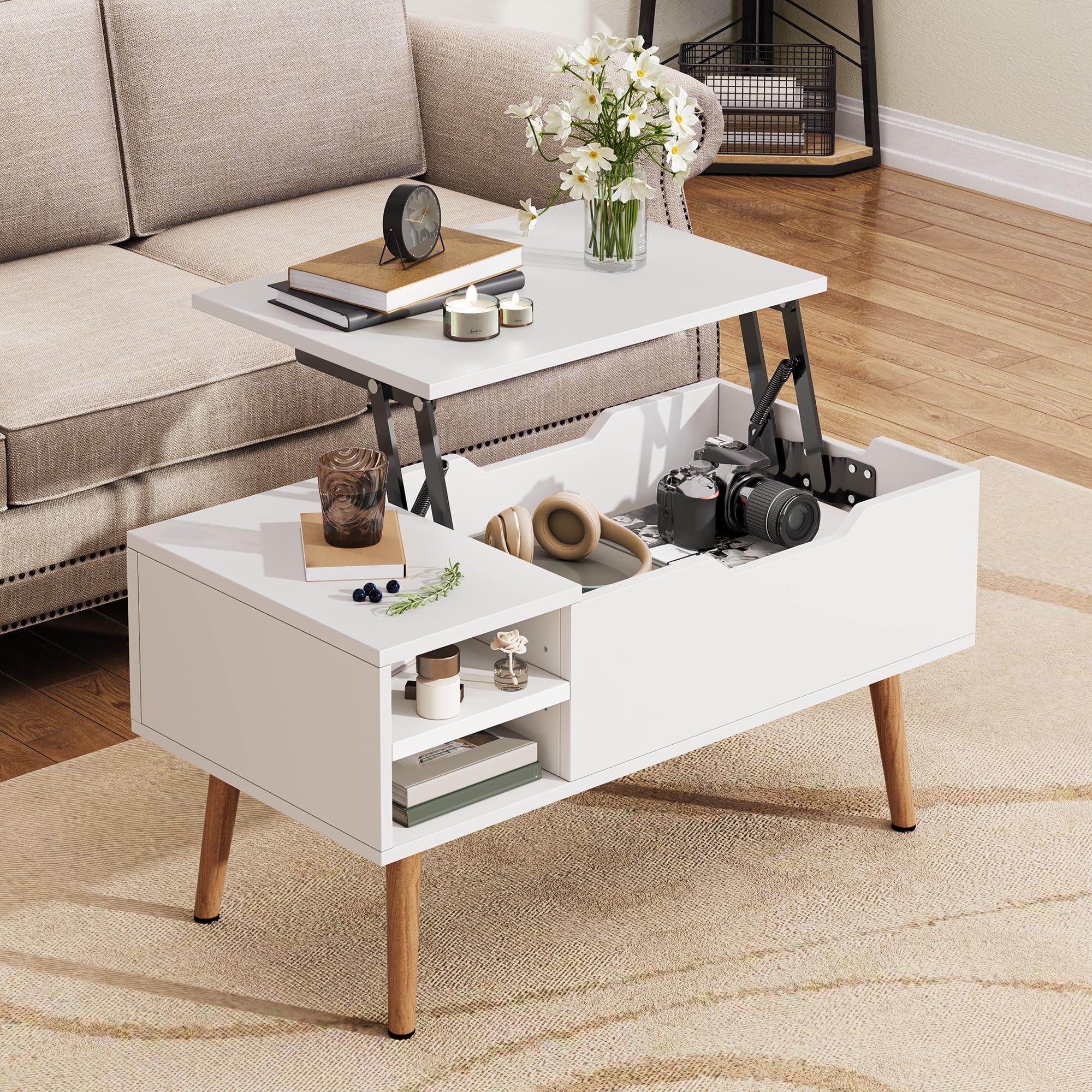 YITAHOME Couchtisch mit Anhebbarer Platte und Verstecktem Fach, verstellbare Ablagefläche, Federheber, Couchtisch mit Stauraum für Wohnzimmer, 80x 40x61,5cm