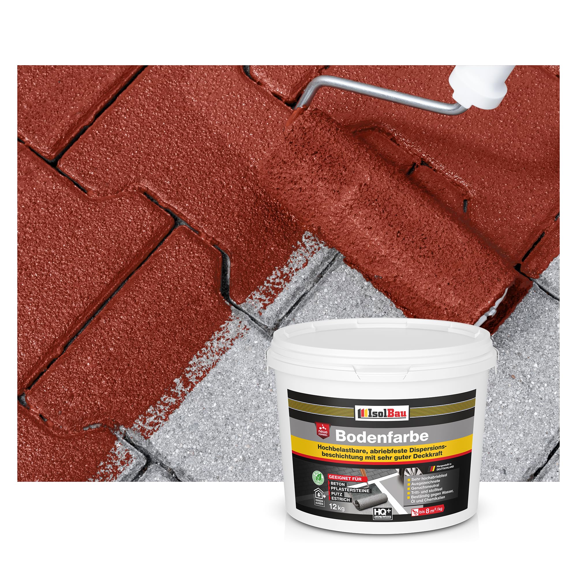 Isolbau Bodenfarbe - 12 kg - Boden- und Betonfarbe für Keller, Garage, Werkstatt - Wasserfeste Bodenbeschichtung für innen & außen - Rustikalrot (RAL)