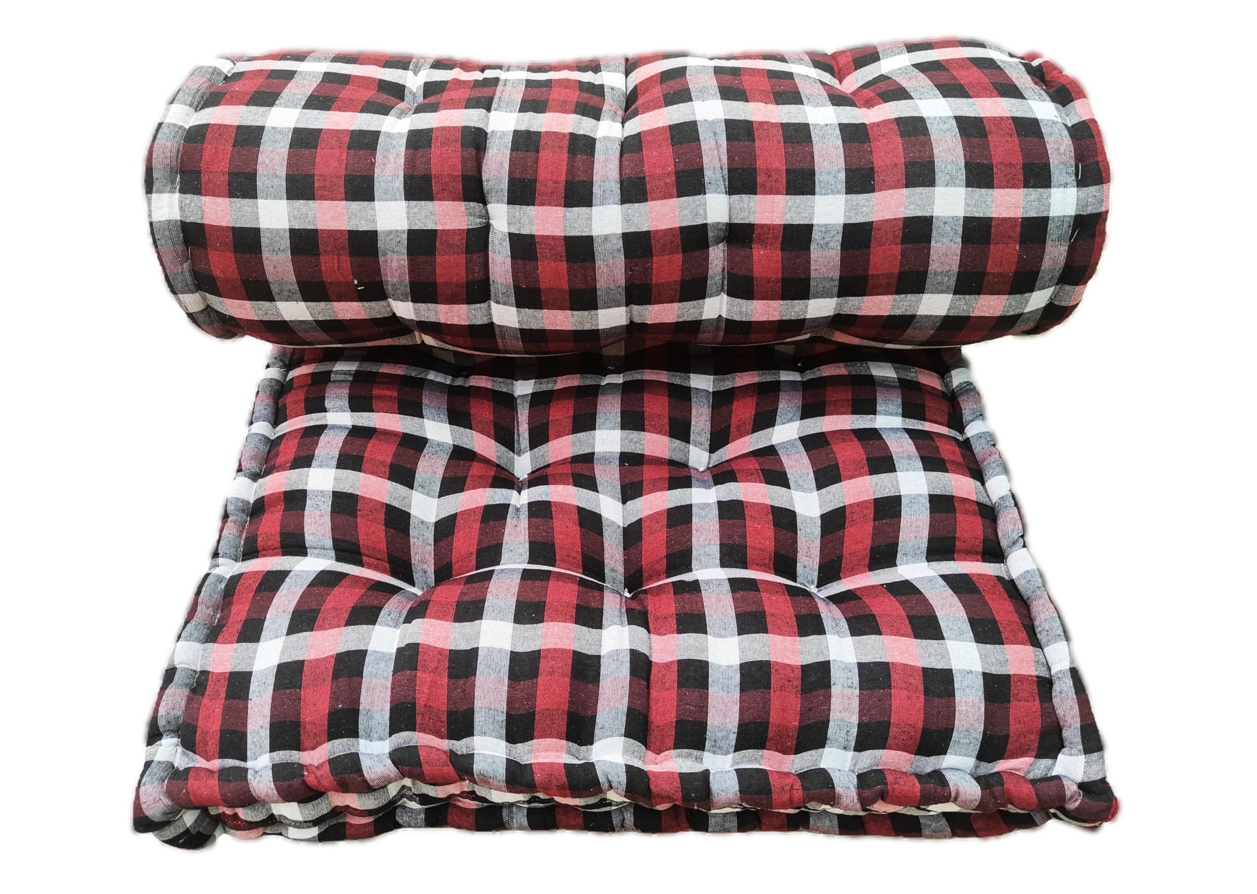 Tanwar Handloom & Pillow House Soft Single Bed Cotton Filled Quilt Mattress Gadda Soft & Reversible (3 x 6 ft or 72 x 36 x 4 Inch) 107- Red and Grey Dibba-image-48
