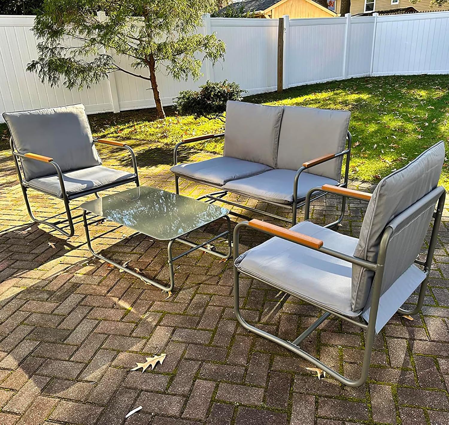 Green4ever 4 Piece Outdoor Furniture Metal Patio Conversation Sets, Dark Gray