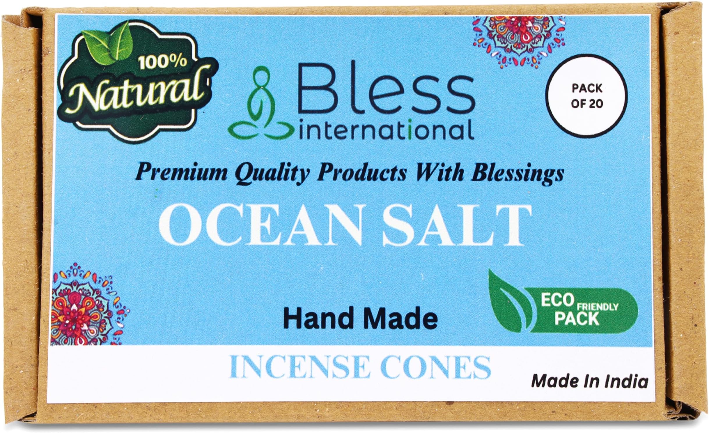 Ocean-Salt 100%-Natural-Incense-Cones Handmade-Hand-Dipped Organic-Chemicals-Free for-Purification-Relaxation-Positivity-Yoga-Meditation The-Best-scents (10 Count)