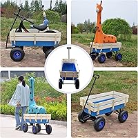 Vista 5 de Carro de carga de acero resistente con soporte lateral de madera con neumáticos todo terreno de 10", capacidad de arrastre de hasta 176lb, carro