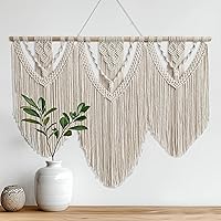 oiikain Handmade Boho Macrame Wall Hanging Tapestry 43x32 Inch Beige Twelve Rhombus Bohemian Decor for Bedroom Living Room