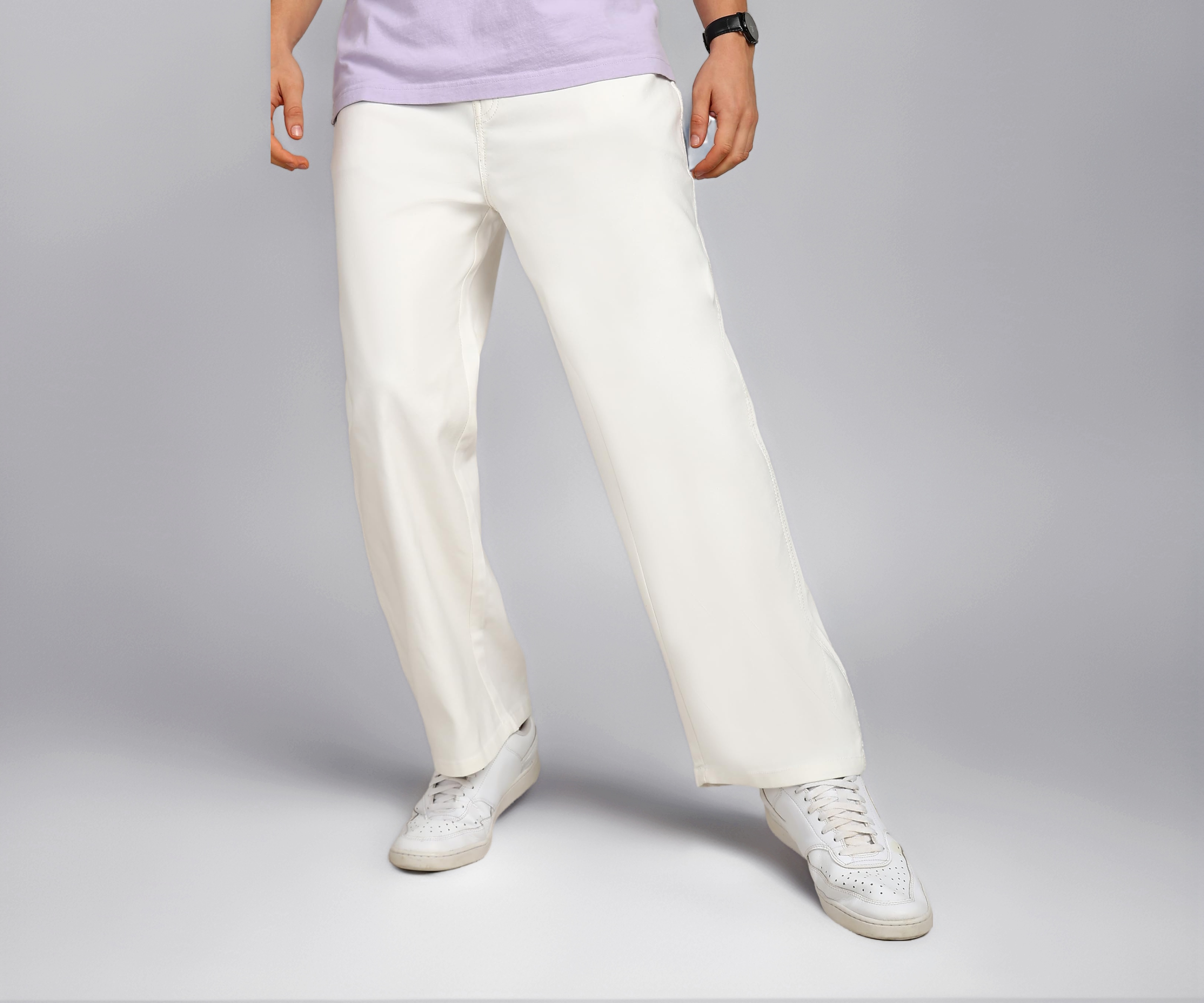 MONTREZ Men White Straight Fit Jeans - Image 1