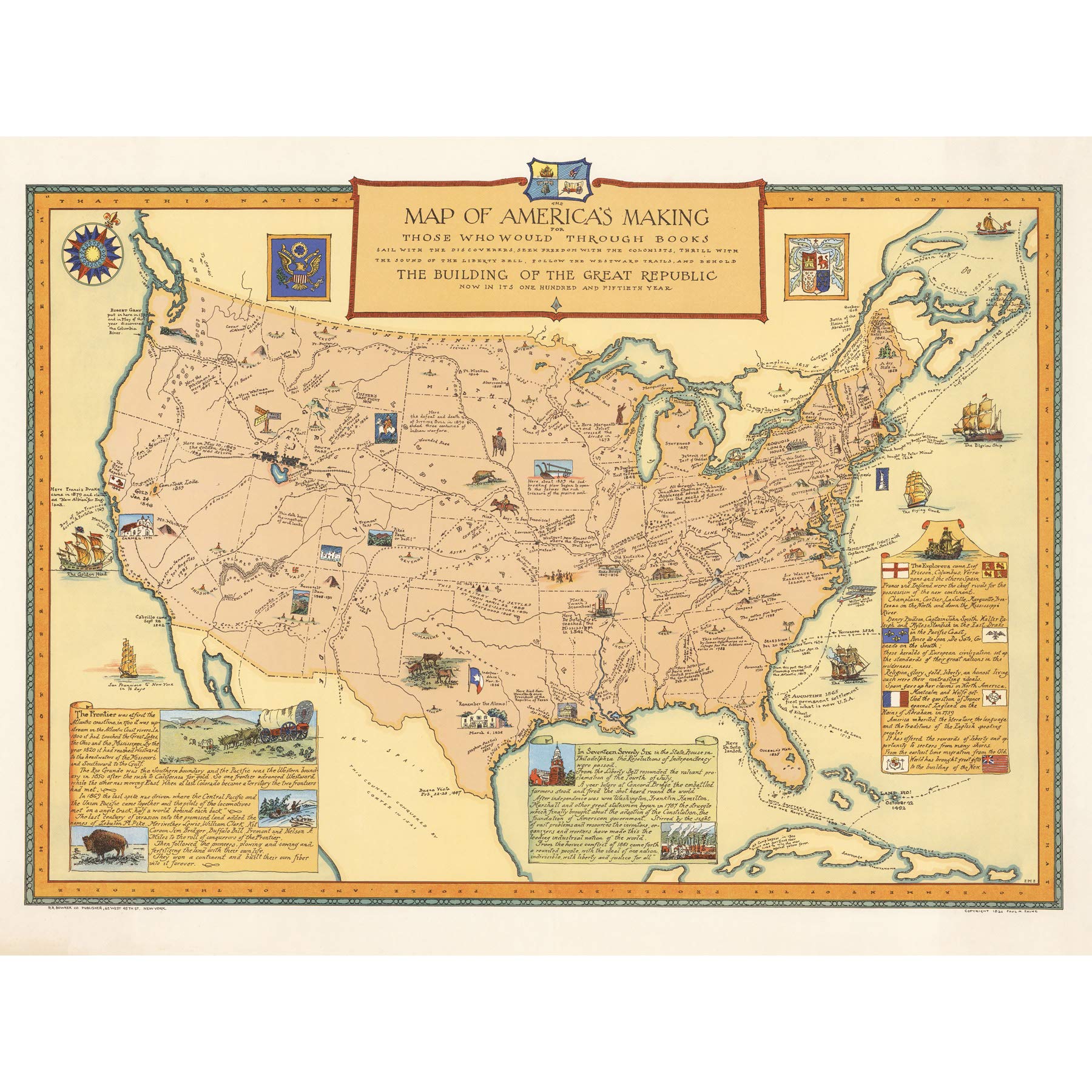 Map Paine 1926 Americas Making Pictorial Premium Wall Art Canvas Print 18X24 Inch