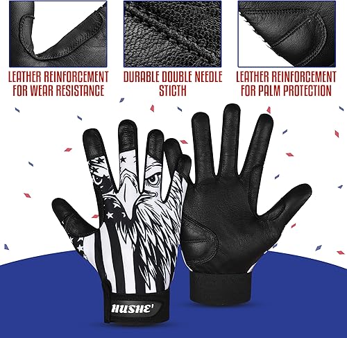 Miniatura 3 de Hushe' Guantes de bateo de sóftbol, guantes de bateo de bandera estadounidense, guantes de bateo para hombres, guantes de bateo de béisbol con
