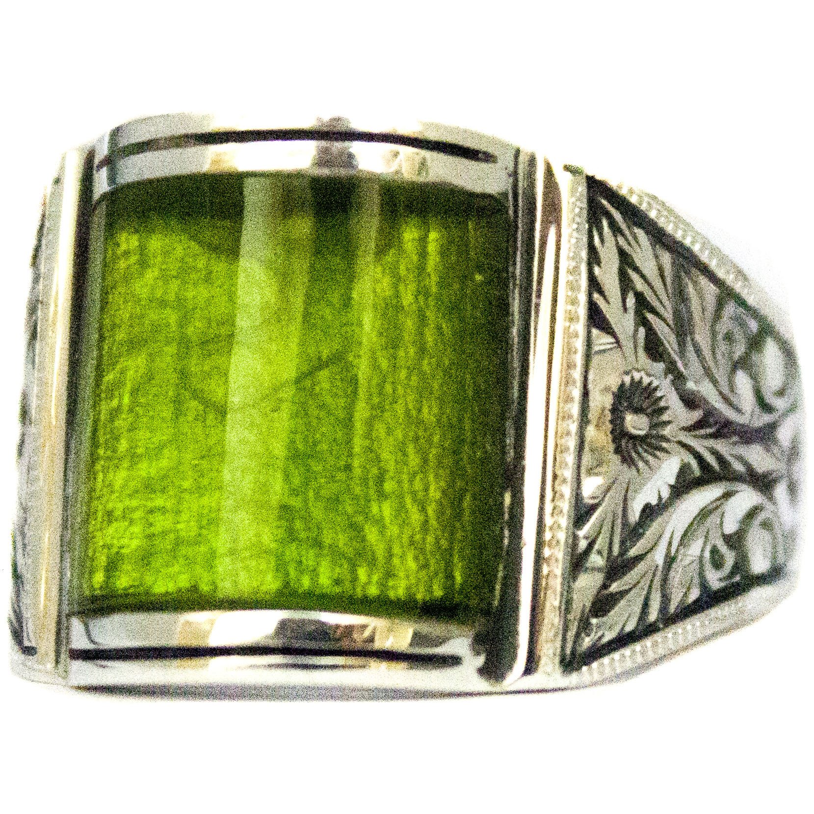 Sterling Silver Ring, Steel Pen Craft, Handmade Ring, Green Amber Stone, Byzantine Empire Ring