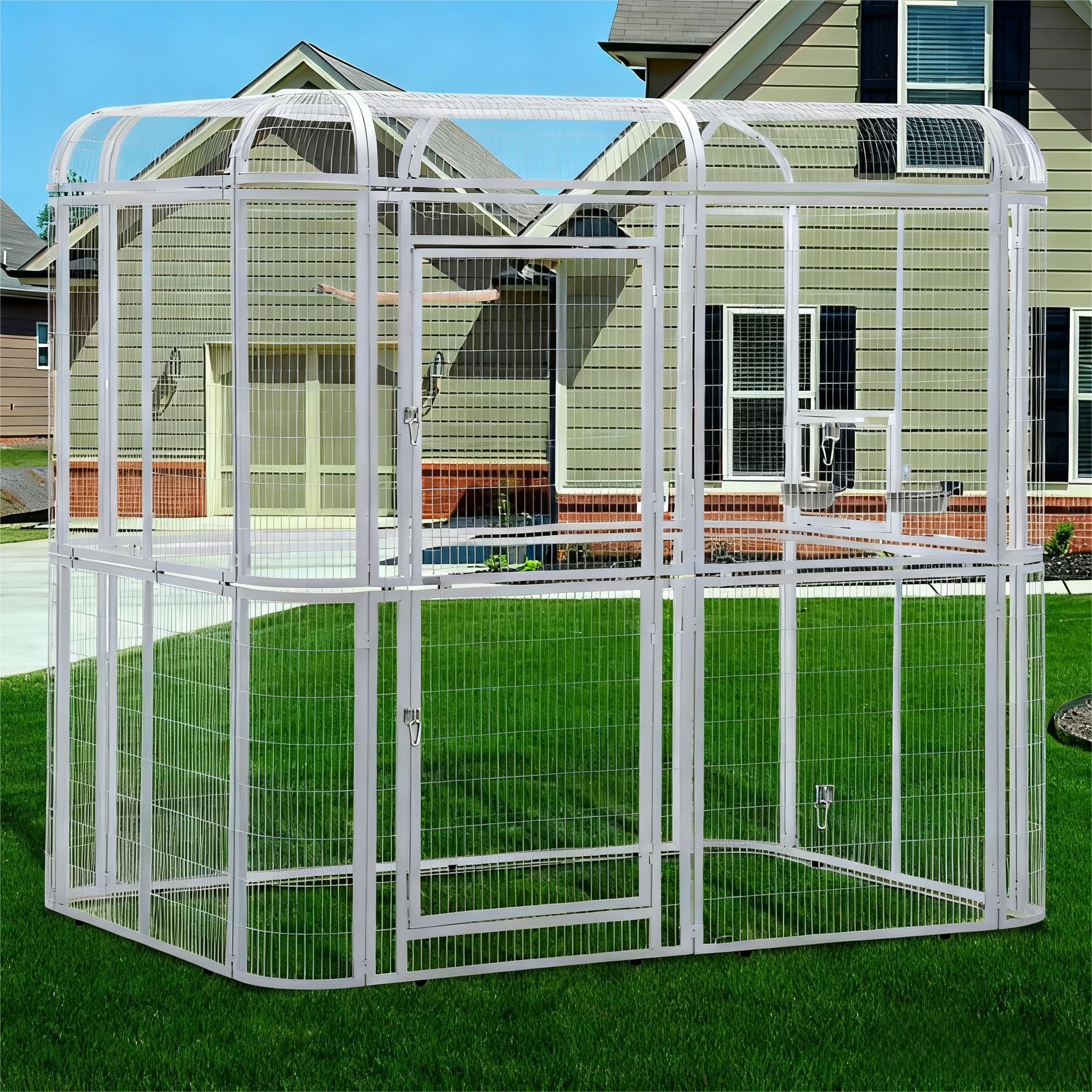 Walnest 87-Inch Heavy Duty Walk-in Bird Cage – Large Outdoor Aviary Metal Birdcage with Stand, 7.22x5.25x6.8ft Flight Space for Macaw, Budgie, Conure,