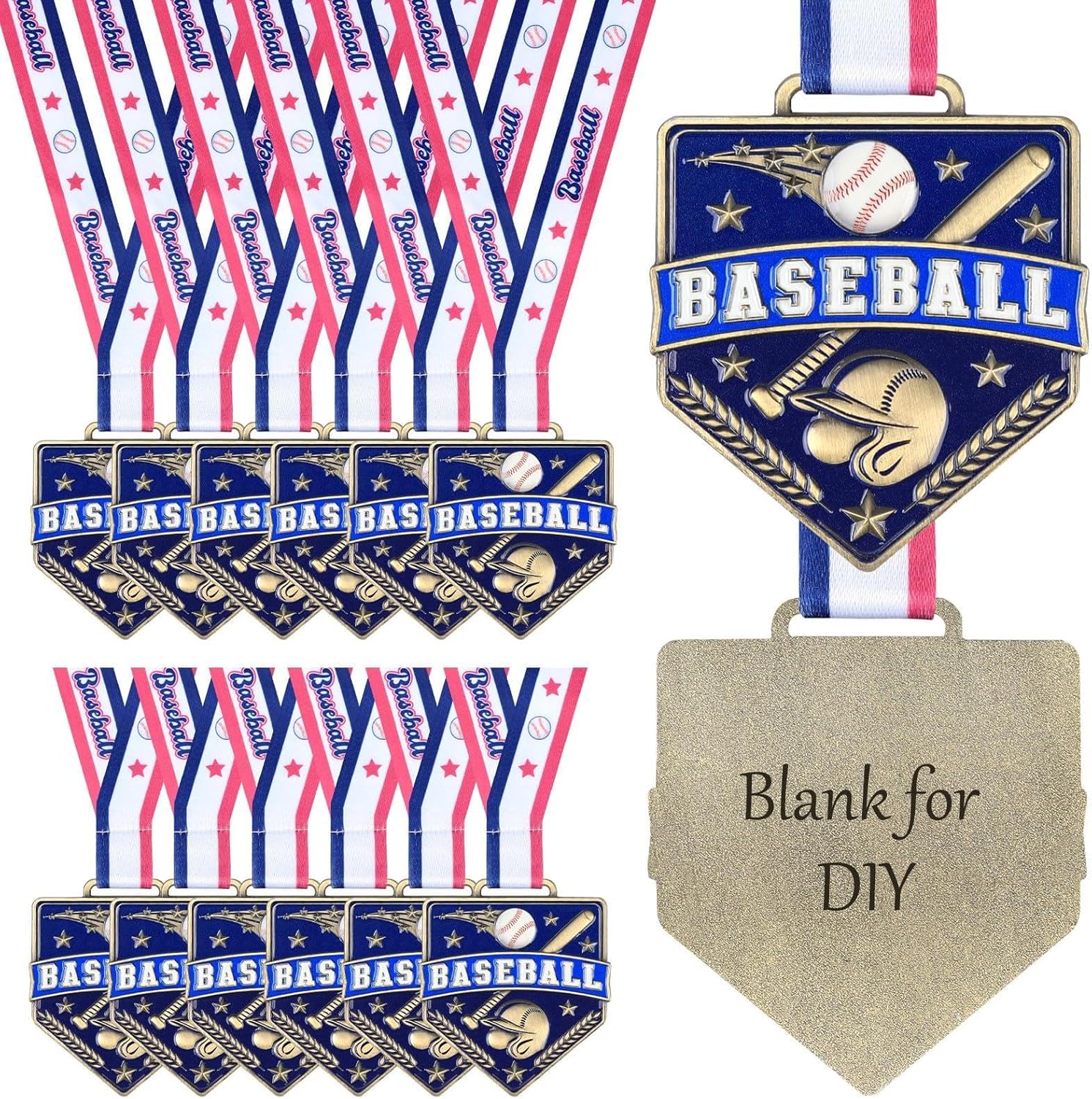Archerest 2.56" Baseball Medals Bulk with Neck Ribbon, 3D Winner Team Awards for Sports Party Favors Gift, Adults Trophy Award for Prize, T-Ball, Softball, Baseball Game