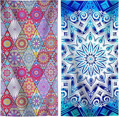 Genovega Juego de 2 Toallas de Playa de Rizo de Gran Tamaño de 36 x 72 Pulgadas, Suaves, Delgadas, Extra Grandes, Grandes para Piscina, Camping,