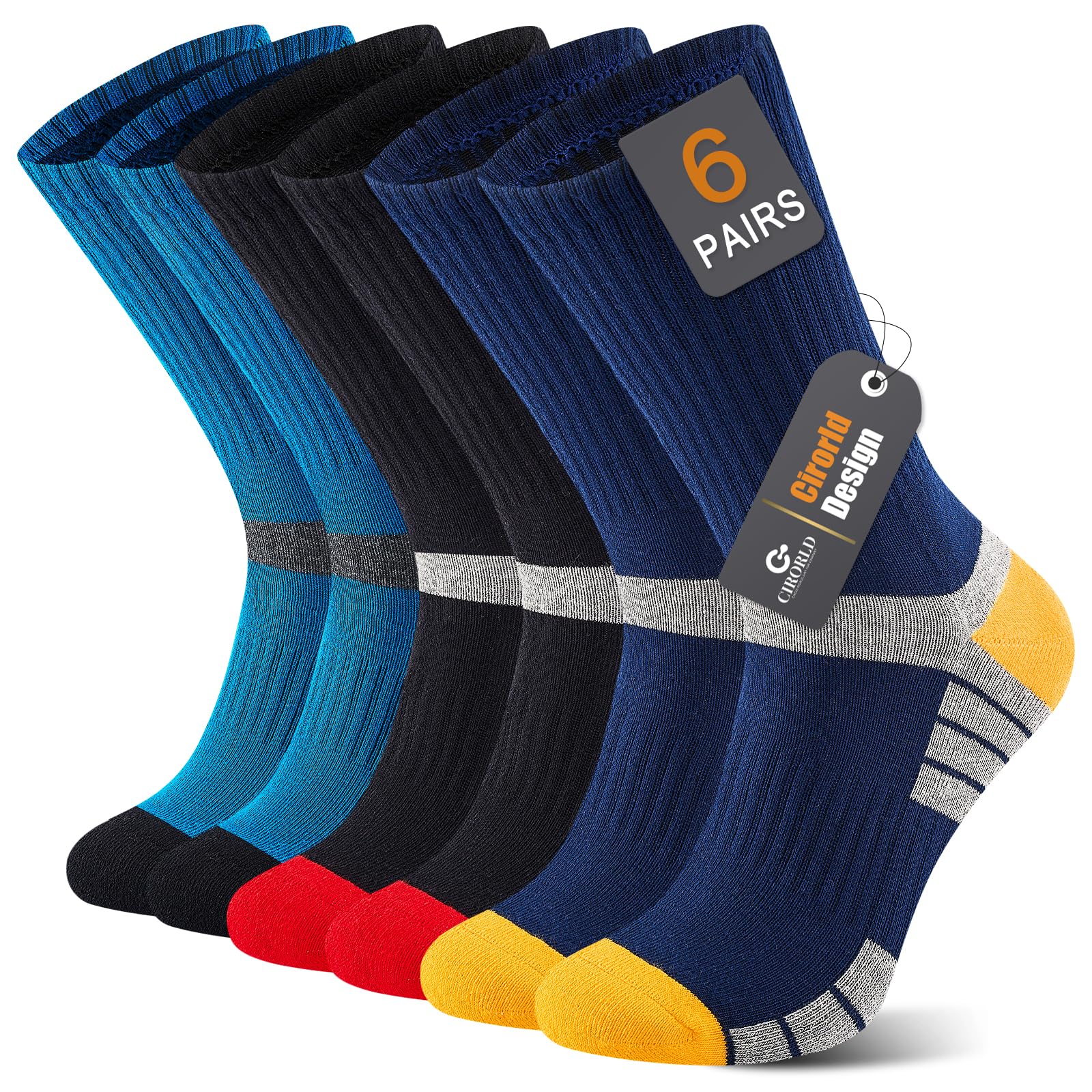 Mens Cushioned Socks 6 Pairs Anti Blister Sports Socks Moisture Wicking Breathable Cotton Crew Socks for Work Running Walking Hiking Cycling-image-22