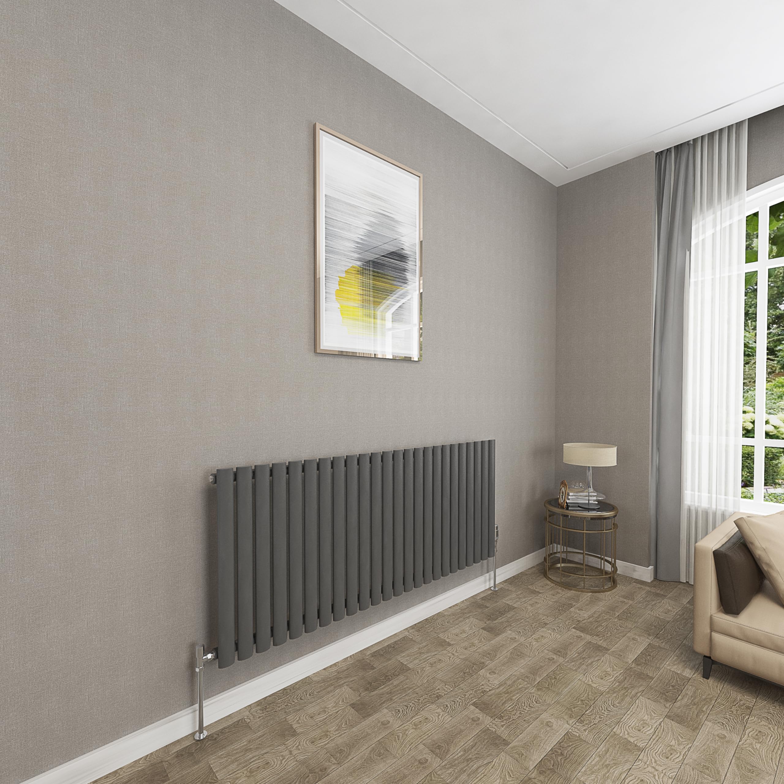 Sky bathroom | 600x1416mm - Modern Anthracite Horizontal Single Panel Oval Column Radiator Central Heating Designer Radiator