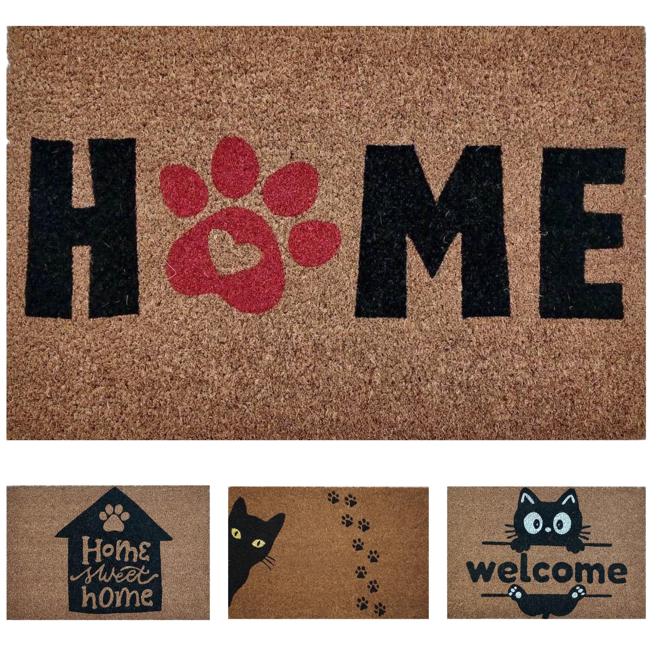 KOKO DOORMATS Home Paw Print Door Mat, Non-Slip Coir Welcome Mat, 60x40cm โ image 1