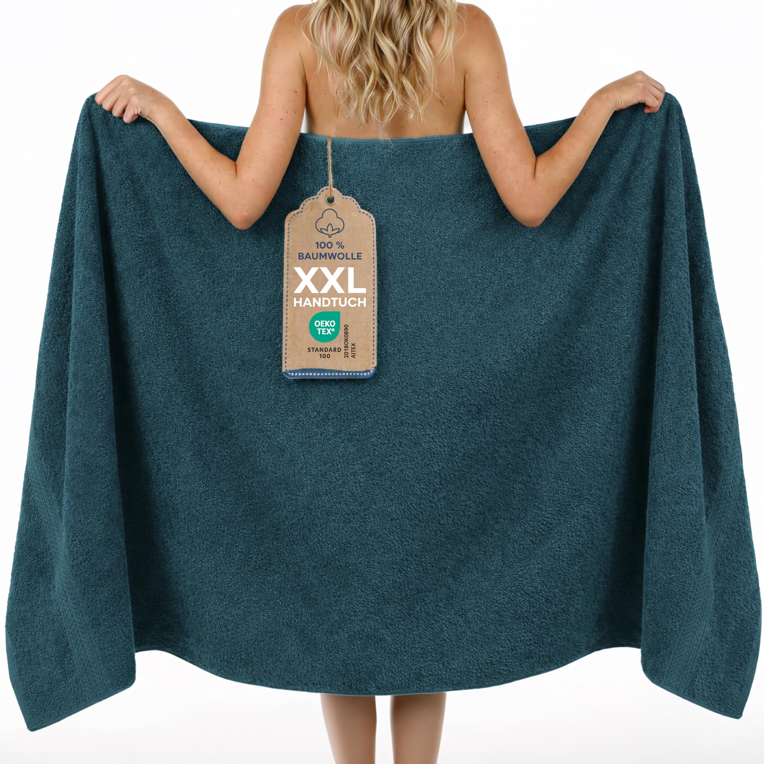 Twinzen Saunahandtuch 100x200 cm - XXL Saunatuch & Badetuch aus 100% Baumwolle, saugstark & weich, mit Aufhänger, Oeko-TEX Zertifiziert