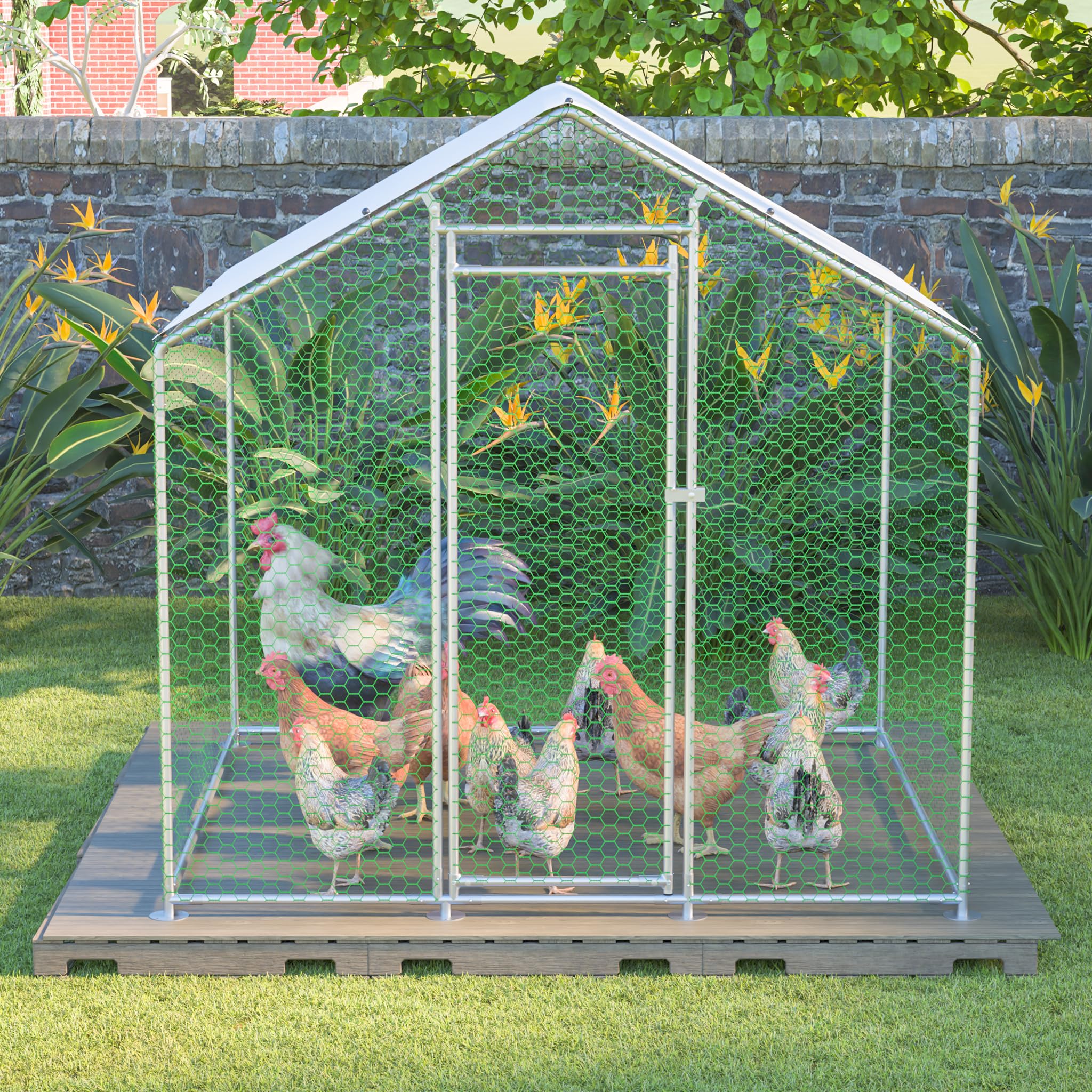 Redkid Corral Metálico para Gallinas 4m² 2x2x2m, Recinto Exterior para Gallinas, Conejos y Pequeños Animales, Lona PE Impermeable, Cierre de Seguridad