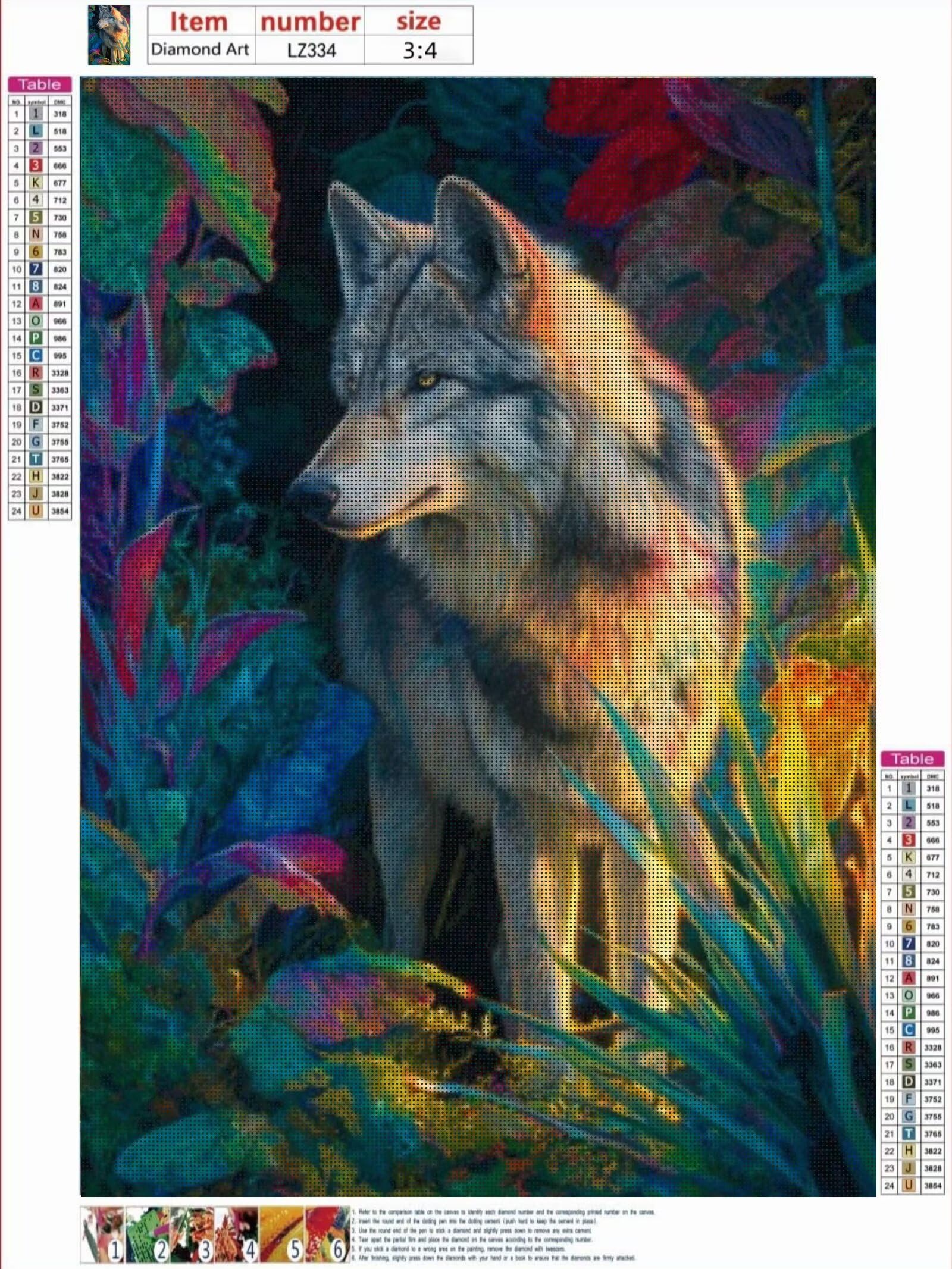 Generisch Diamond Painting Tier 90x120cm für Erwachsene, Kreativ-Set mit Zubehör, Diamant Malerei Wolf Bilder, Bastelset für Frauen, Stressabbau Relaxation, Daiments Painting Deko Geschenk. H-1648
