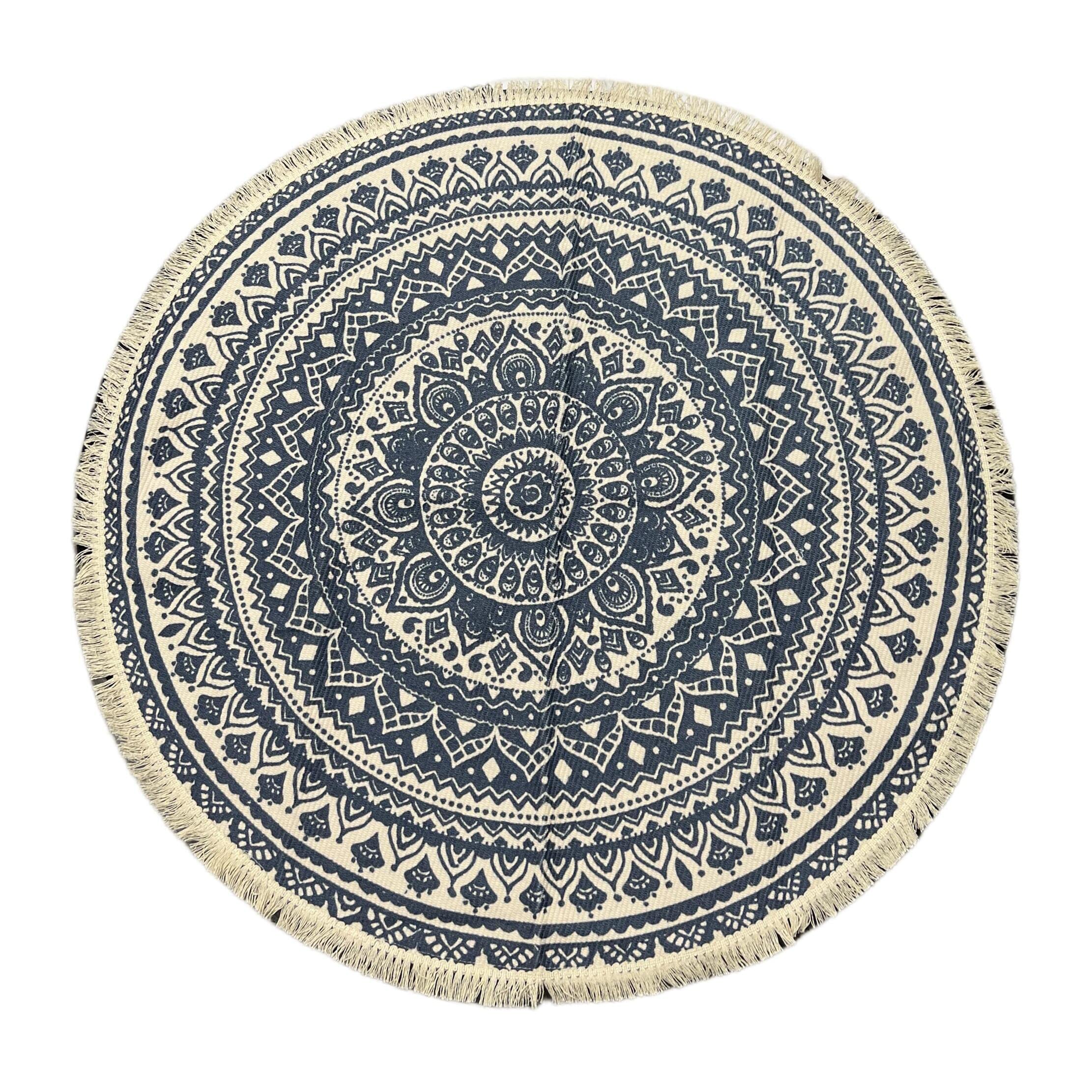 Bohemia Living Room Rug, Round Area Rug, Round Tablecloth, Machine Washable Floor Mat, Cotton and Linen Rug, Bedroom Carpet, 3 Feet Diameter