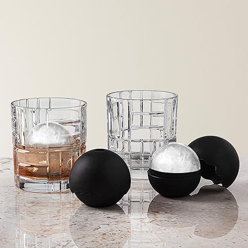 Juego de vasos de whisky para bar, 2 vasos de moda antigua con 2 moldes de bolas de hielo de whisky refrigerado