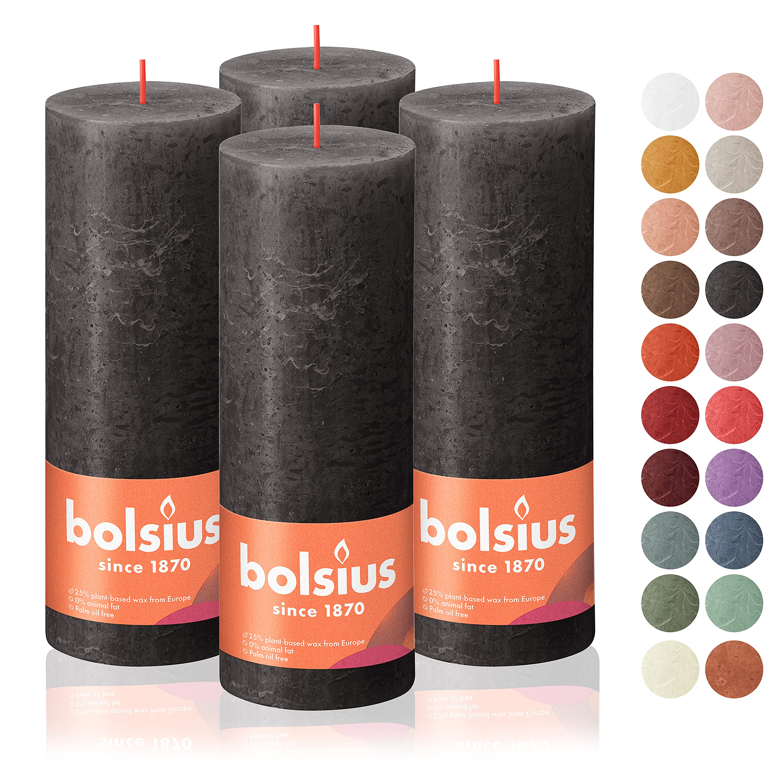 BOLSIUS 4 Pack Black (Stormy Gray) Rustic Pillar Candles - 2.75 X 7.5 Inches - Premium European Quality - Includes Natural Plant-Based Wax - Unscented Dripless Smokeless 85 Hour Home Décor Candles