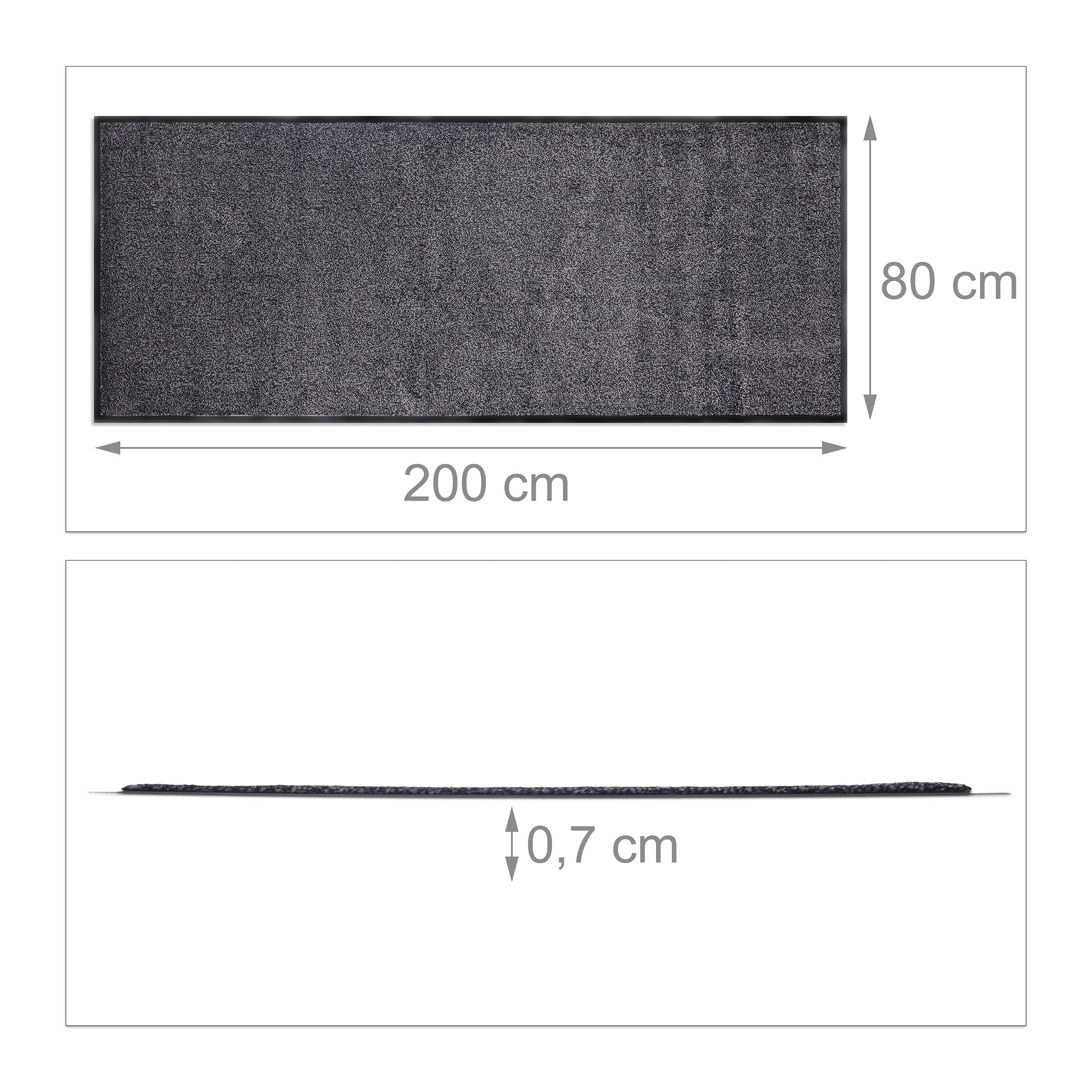 Relaxdays 10021902_761 Zerbino Asciugapassi, Tappeto da Ingresso, per Interni, Grande, Sottile, Nero-Grigio, 80x200 cm
