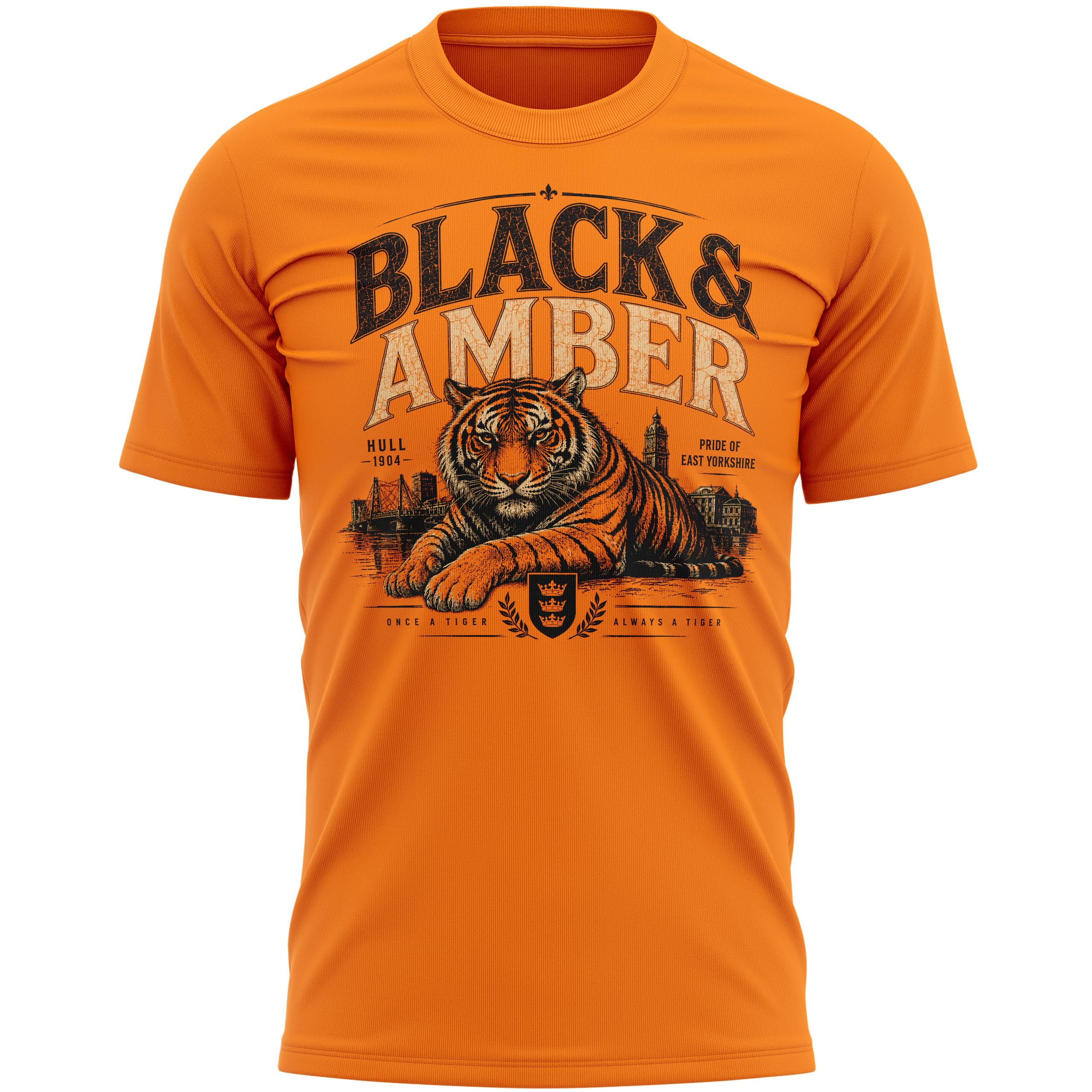 Hull Mens T Shirt - Black Amber 1904 Tiger Football City East Yorkshire Supporter Going Up Tee, XXL, Orange