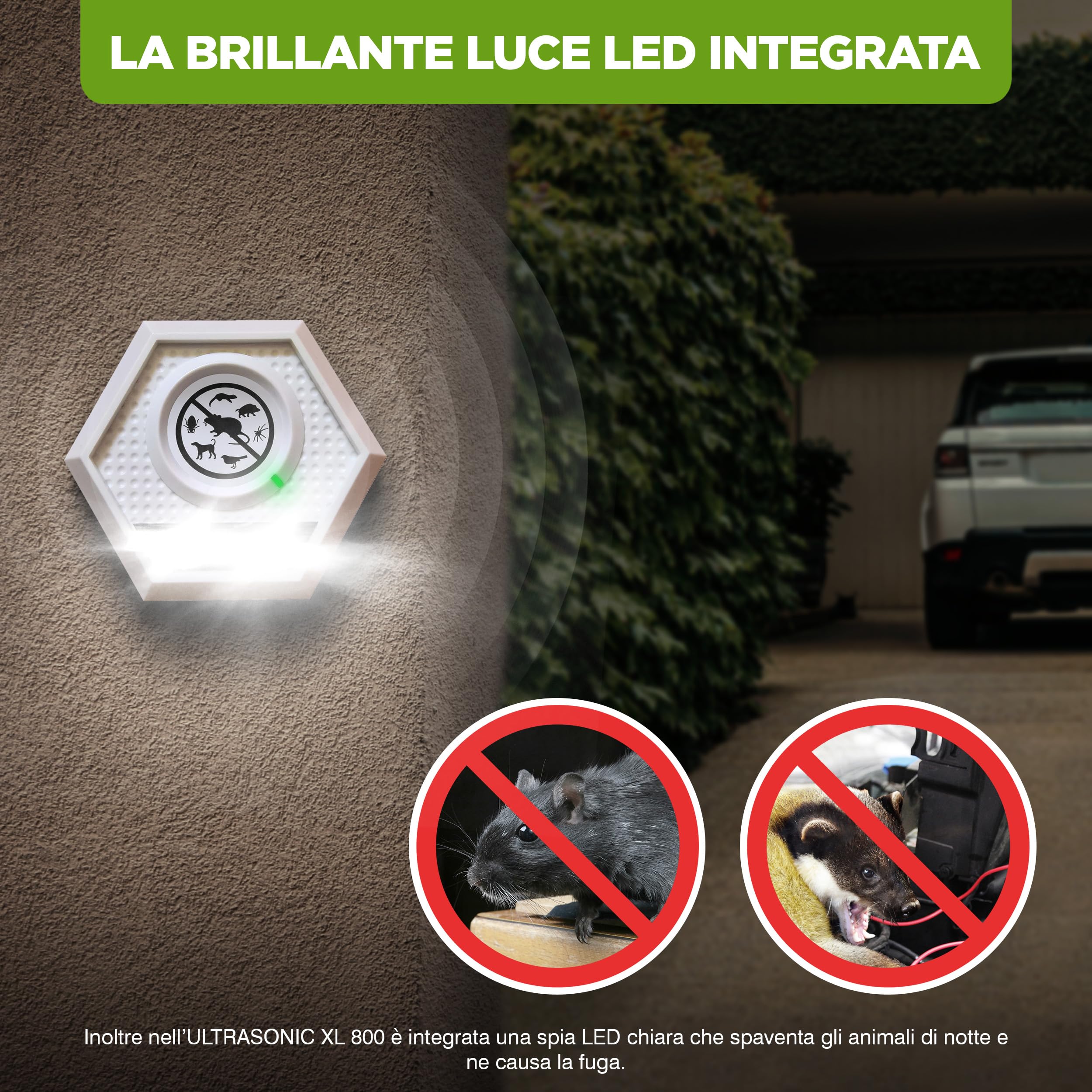 ISOTRONIC repellente topi ultrasuoni ratti dissuasore parassiti luce lampeggiante deterrente senza veleno trappola portata 100m² 1 unità efficace casa soffitta garage interno protezione difesa stop