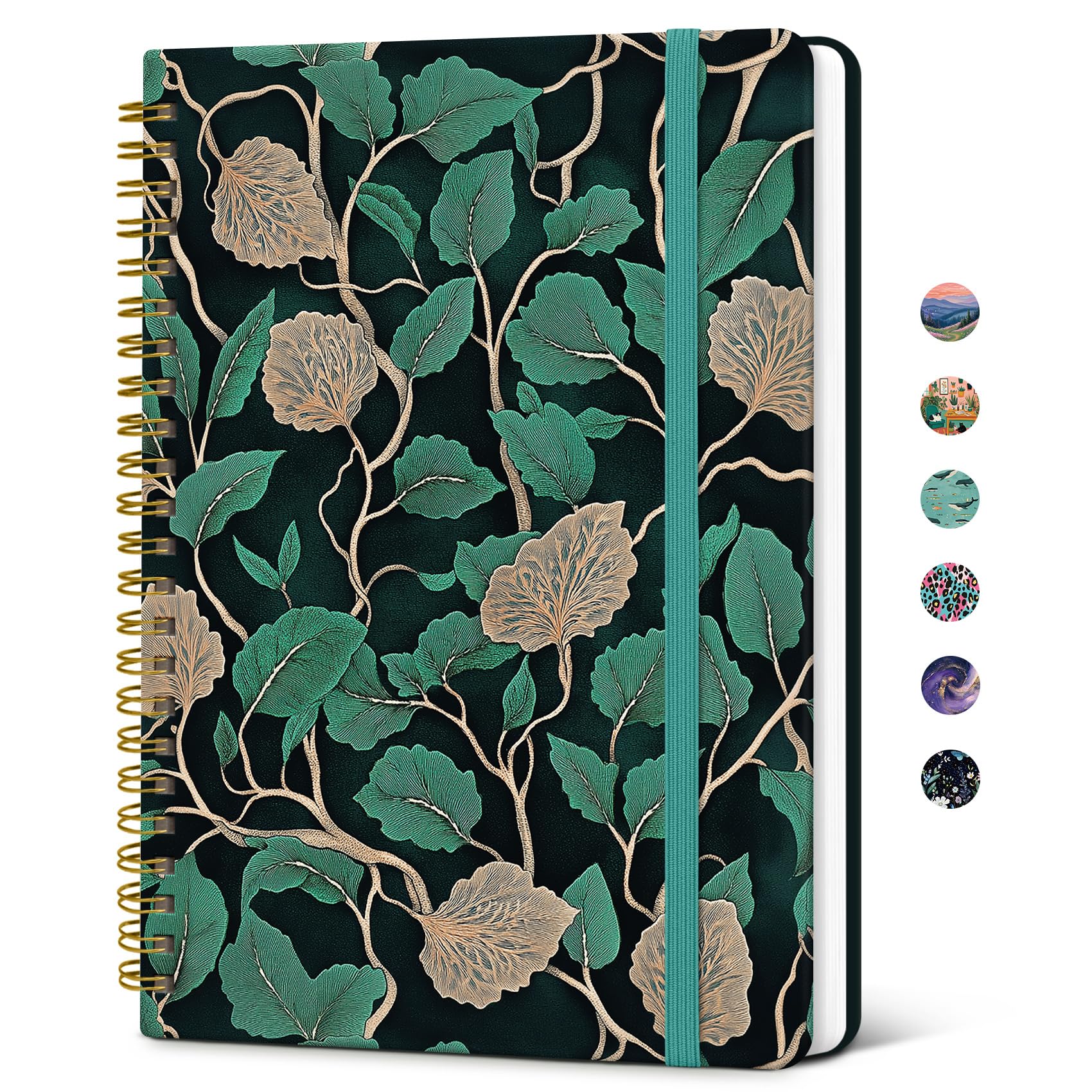 Taja Lined Spiral Notebook for Women, College Ruled Hardcover Notebook for Work & Note Taking, Pretty A5 Journal for Writing, 140 Pages, Emerald Vines