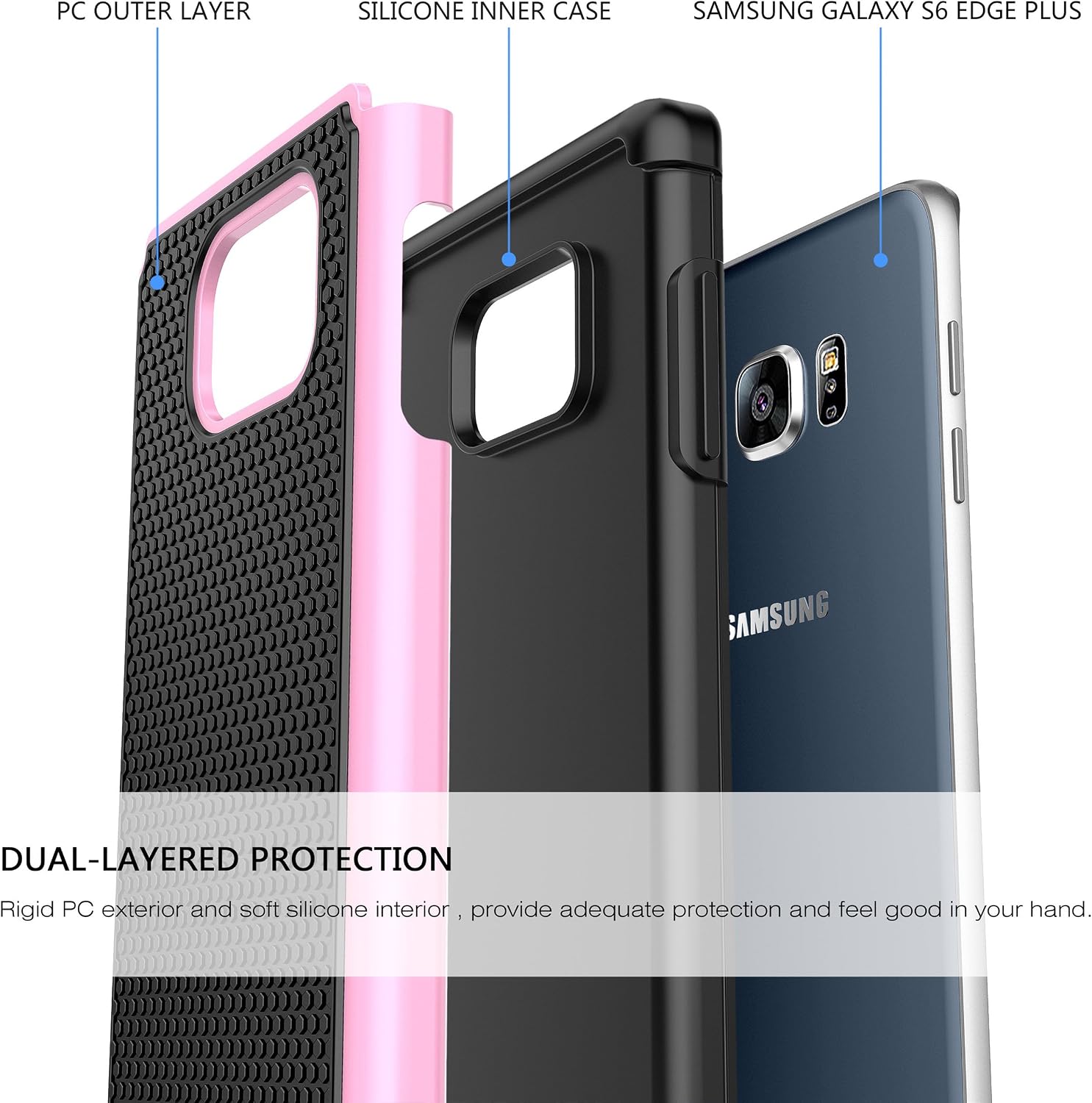 ELV Case for Galaxy S6 Edge Plus (Shock Proof Defender) Slim Case Cover Full Protection from Drops and Impacts for Samsung Galaxy S6 Edge Plus [Pink]