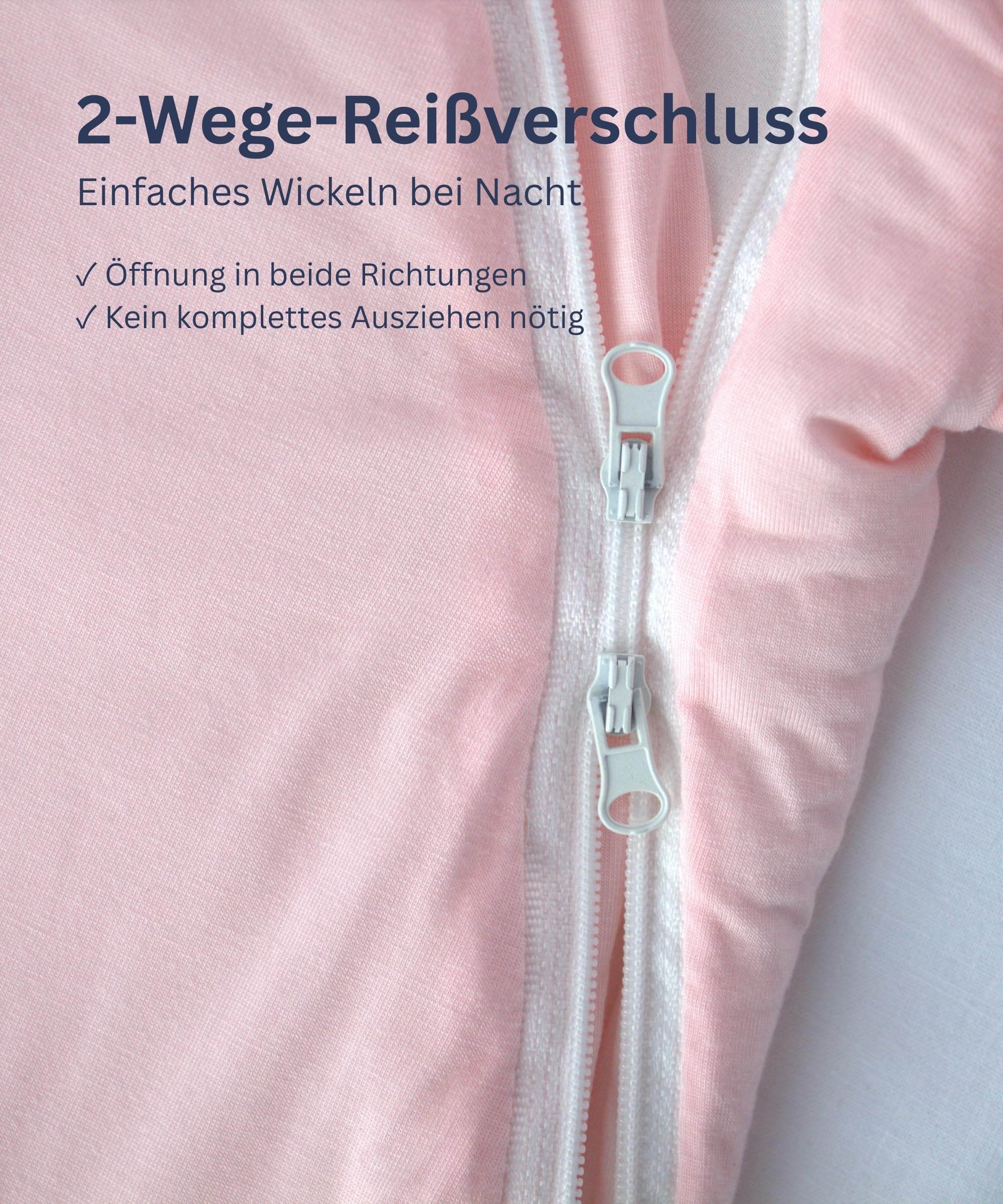 Babyschlafsack 70 cm (0–6 Monate) – Rosa – TOG 2.5 – mit abnehmbaren Ärmeln – Ganzjährig – LENZING™ Modal & weiche Bambusfasern – Oeko-TEX® Standard 100 – atmungsaktiv & temperaturausgleichend