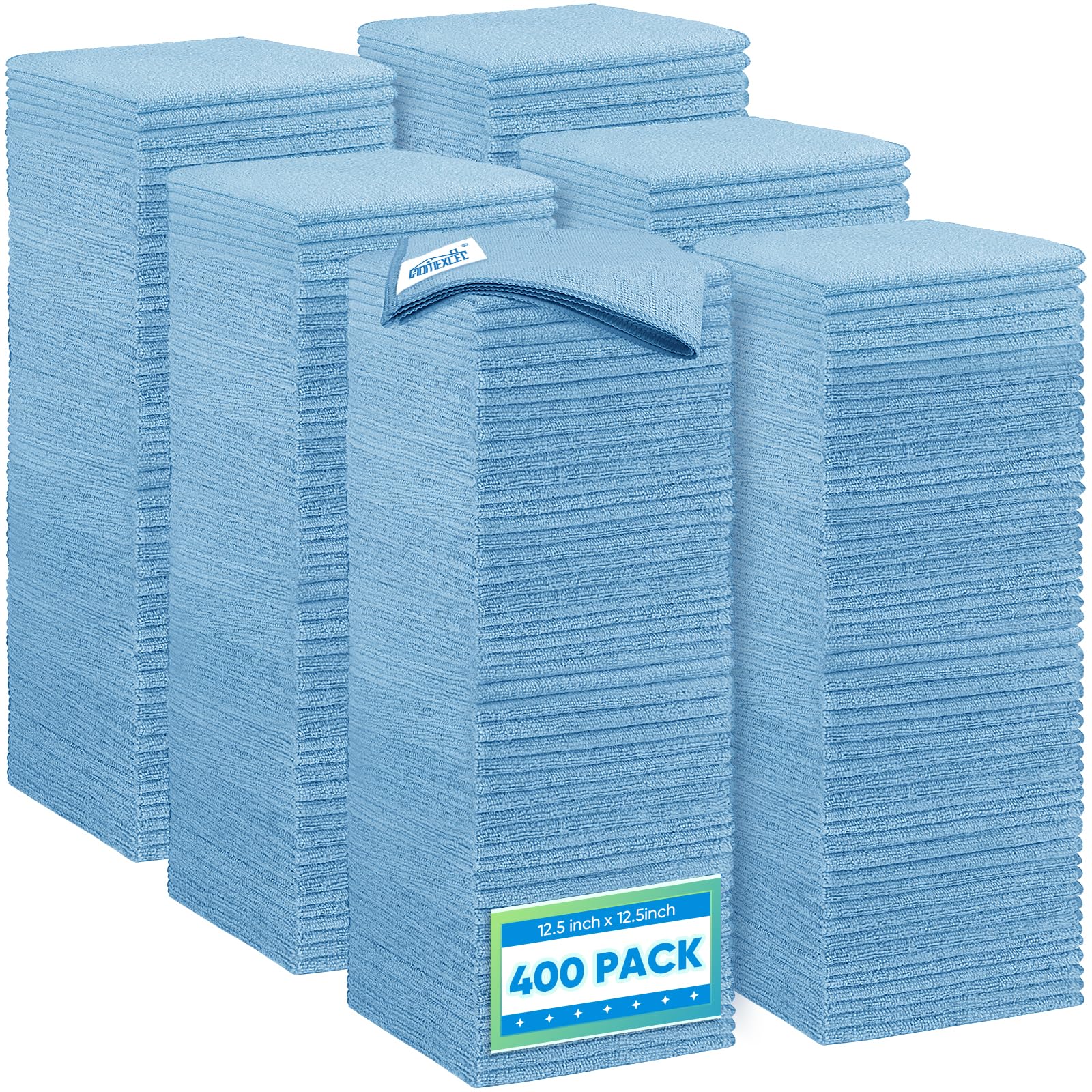 HOMEXCEL Blue Microfiber Cleaning Cloth 400PK, Towels for Cars, 12.5×12.5"