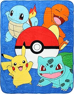 Pokemon Friends Evolve Pikachu Charmander Bulbasaur Squirtle Micro Raschel Throw Blanket 48" x 60"