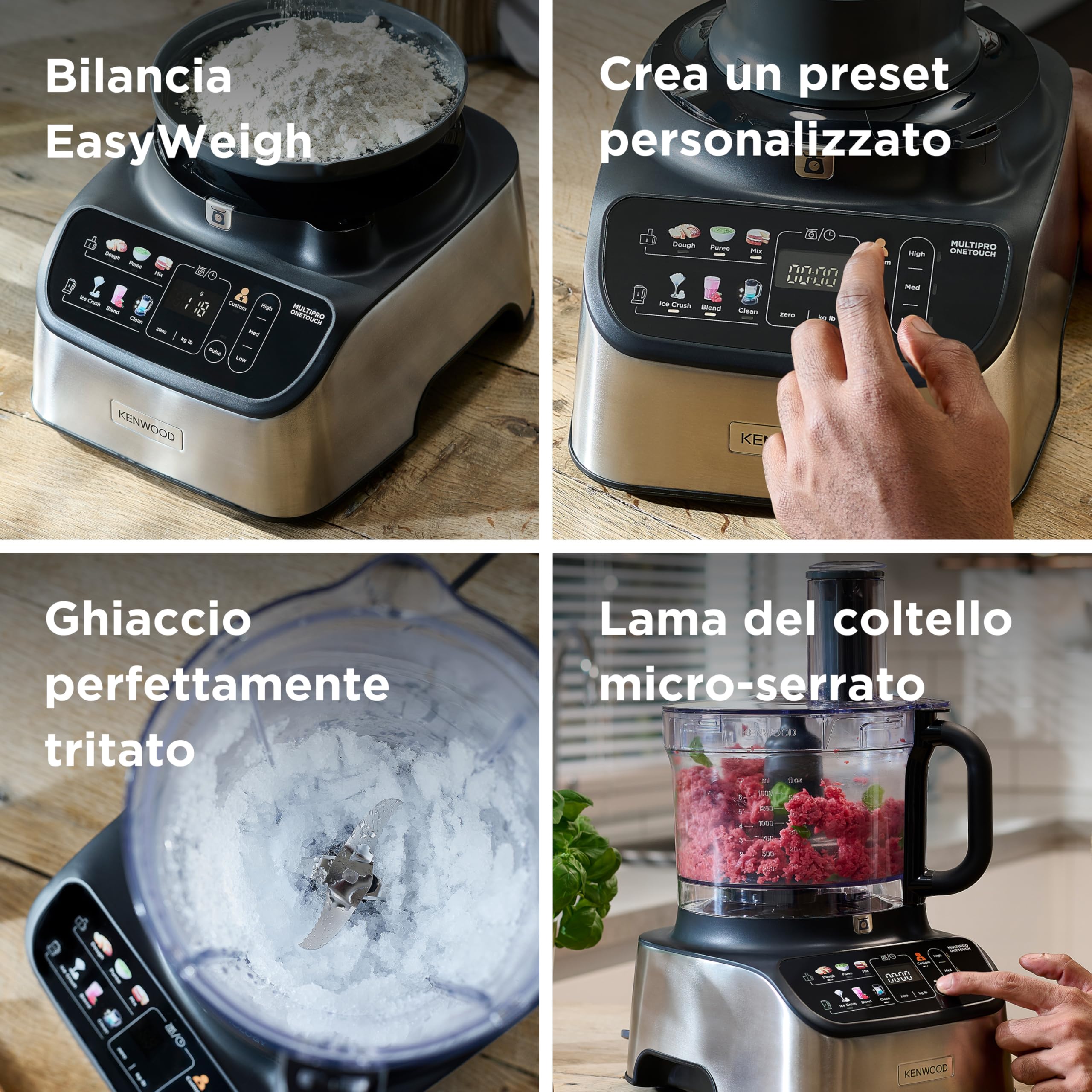 Kenwood MultiPro OneTouch FDM73.480SS, Robot da Cucina Multifunzione con 8 Accessori in Dotazione, Velocità Variabile, Bilancia Integrata, Lavabile in Lavastoviglie, 1000W, Argento