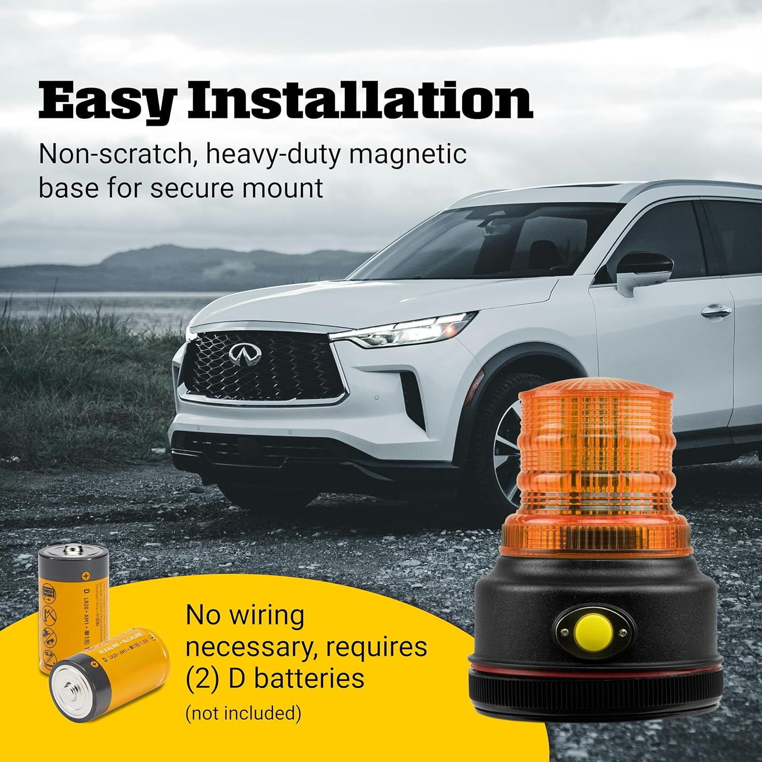 Blazer International 195C43A LED Amber Warning Beacon with Magnetic Base | 360° Strobe, 4 Flash Patterns, Battery Powered, IP65 Weatherproof, Class 3 Safety Light