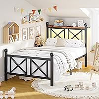 Vista 6 de Base de cama negra de tamaño individual con luces LED, cama de metal resistente con cabecera y piecero, estante de almacenamiento con estación