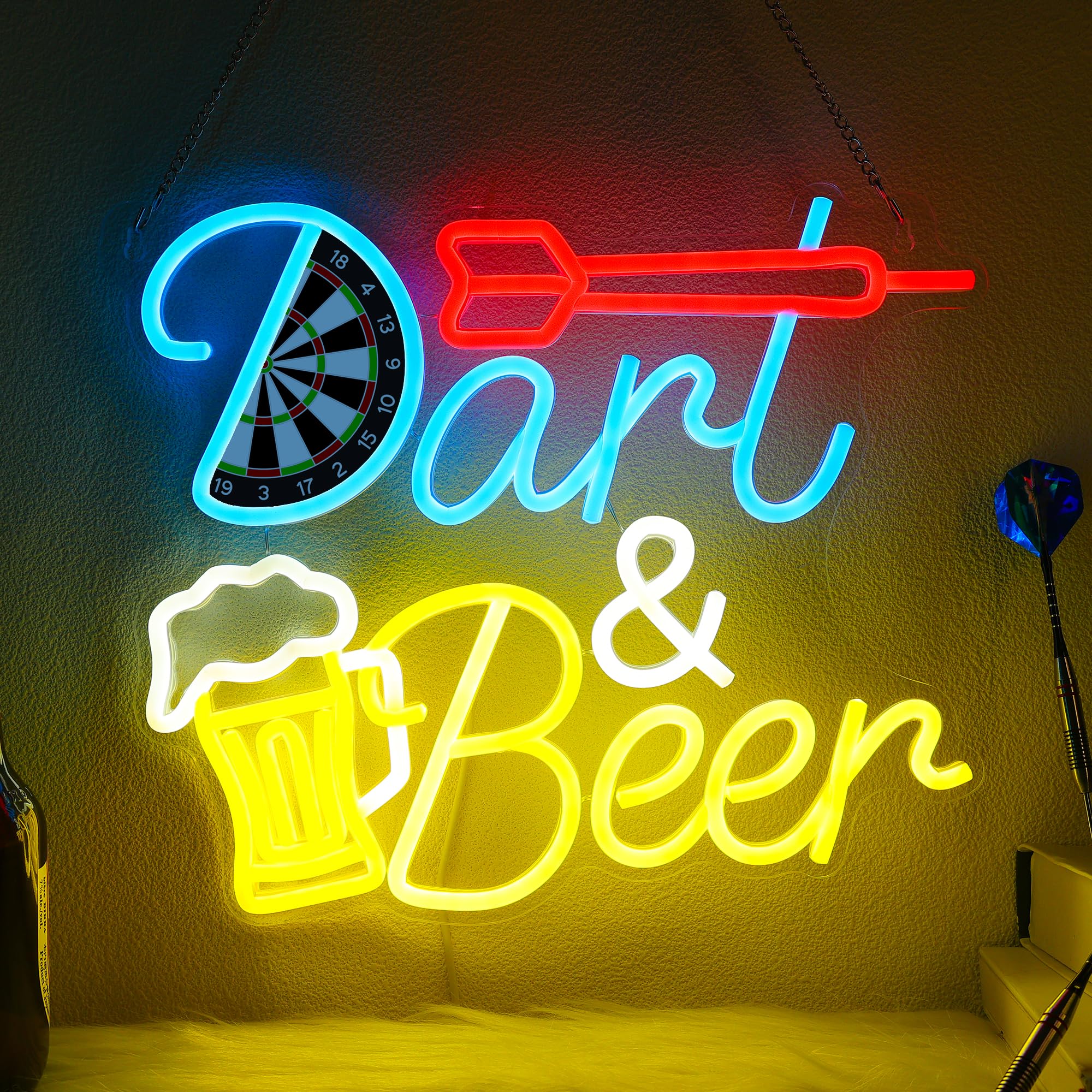 CoolGift Mart Beer Darts Neon Light, Dimmable LED Neon Wall Sign USB Powered, Decorations for Bedroom Man Cave Bar Club, Gift for Beer Darts Game Lovers — image 1