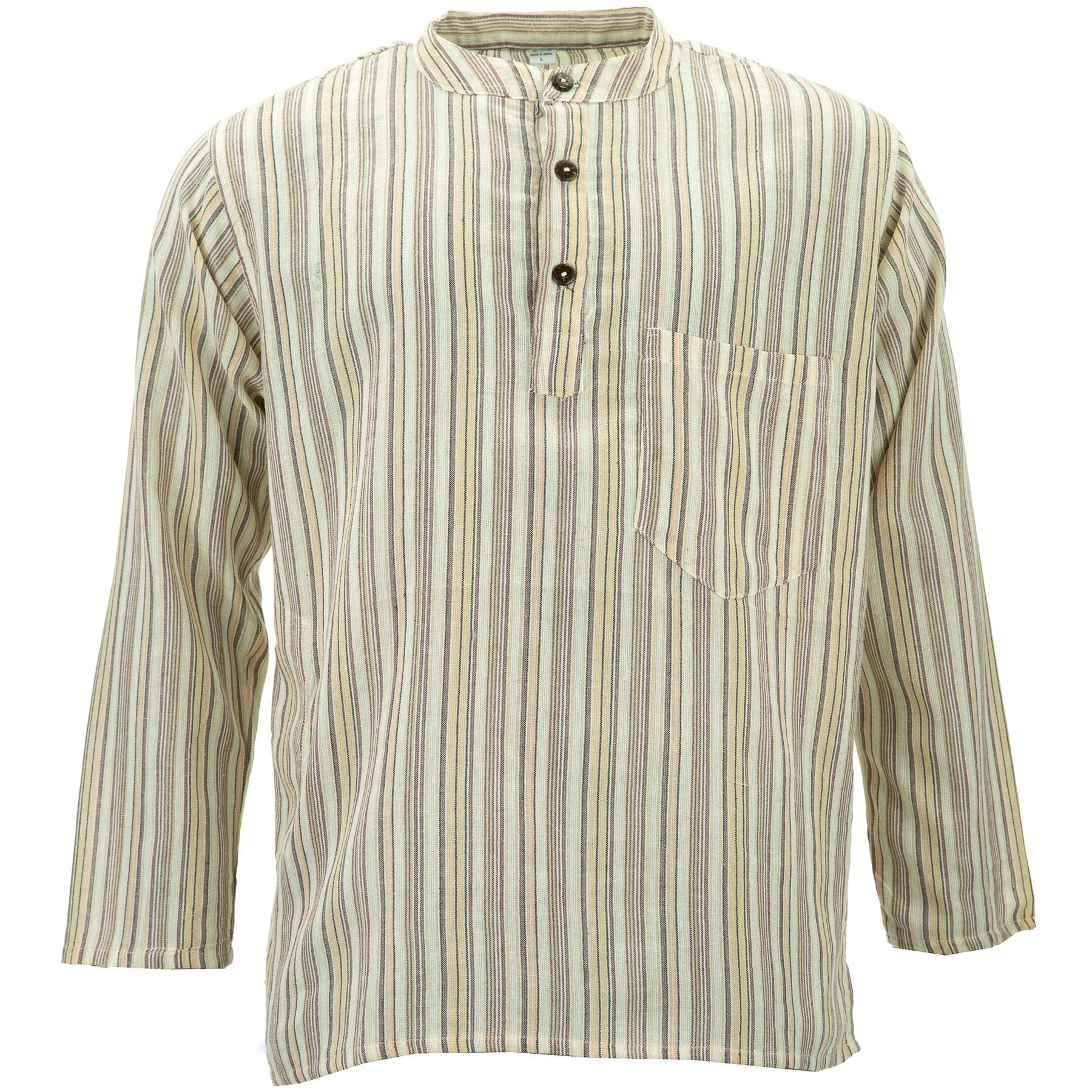 Loudelephant Cream Stripe Cotton Grandad Collar Shirt - (Xxx-Large)