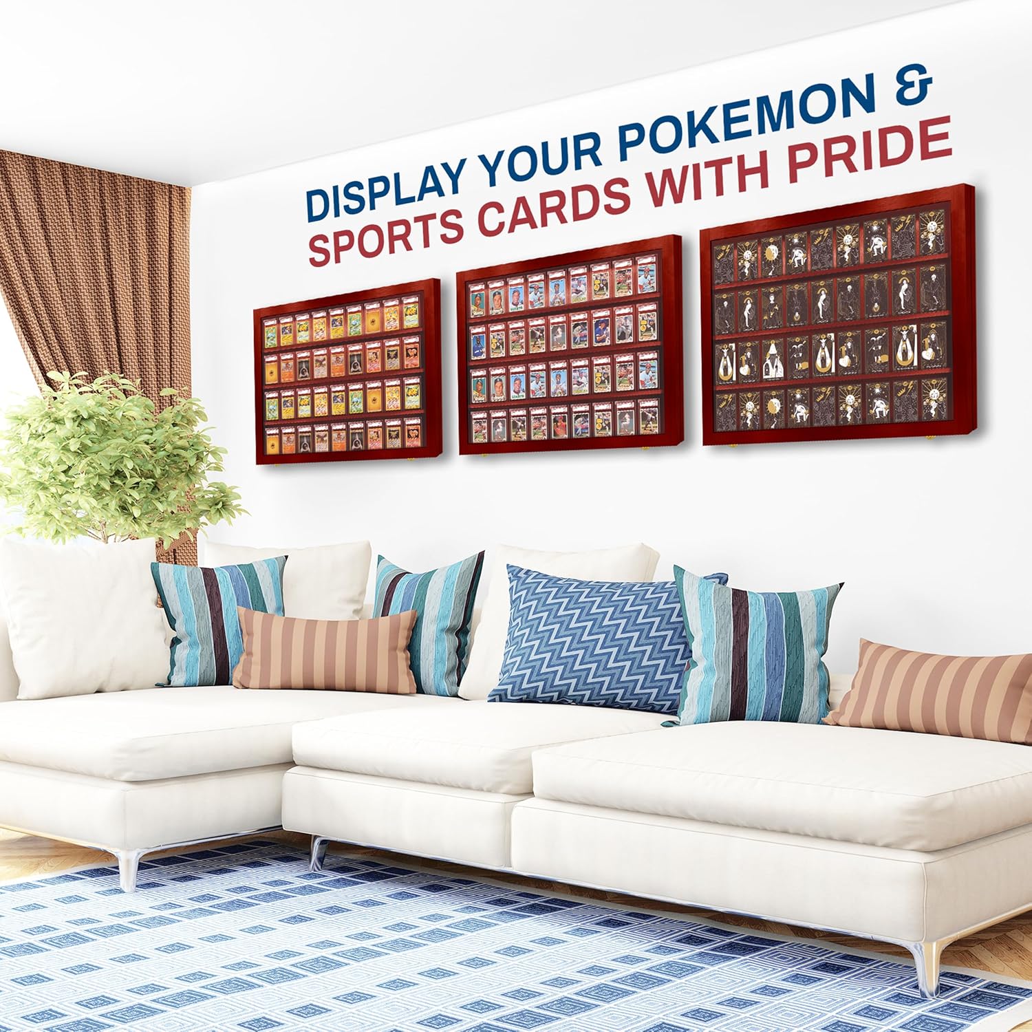 PENNZONI Baseball Card Display Case - 36 Graded Sports Card Display Frame Lockable - PSA Graded Card Case with UV Protection | Card Display for Football & Basketball