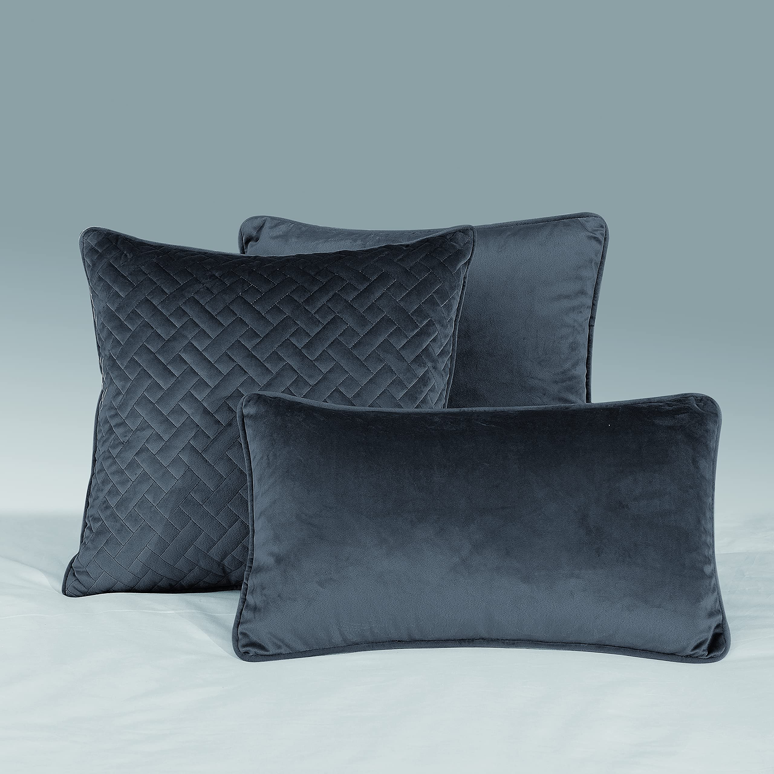The Bettersleep Company Blue The Better Sleep Company Luxury French Velvet Throws, Bedspreads, Runners And Cushions (, Square Piped Cushion Cover 45Cm X 45Cm)