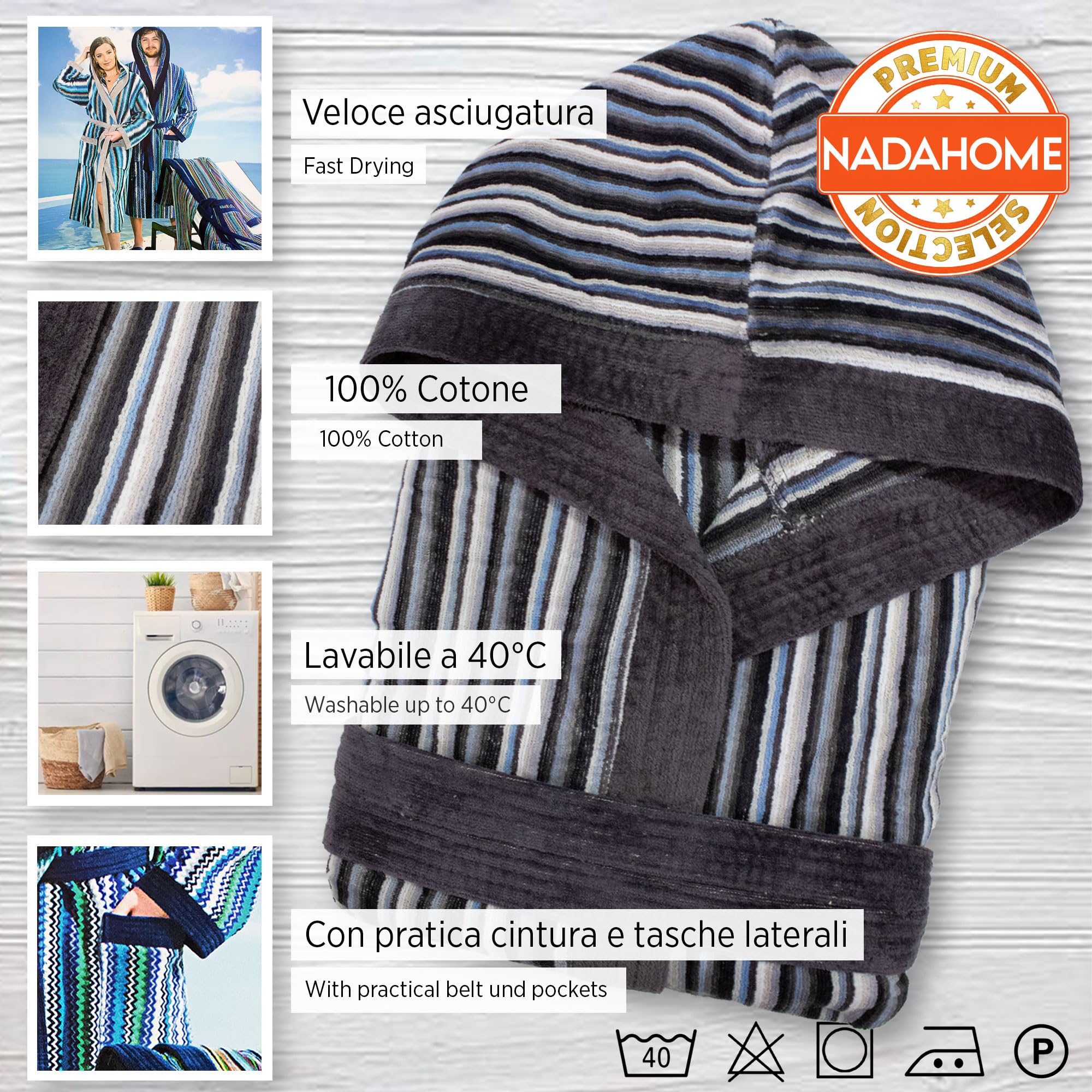 Albornoz para hombre y mujer de rizo de terciopelo chenilla con capucha Jacquard 7126