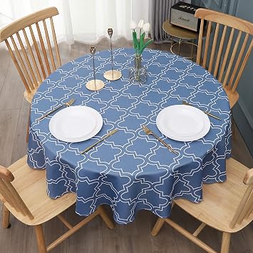 AooHome 60 Inch Round Table Cloth - Blue Washable Polyester Tablecloths Decorative Fabric Table Cover for Dining Table, Buffet Parties and Wedding, Decor Farmhouse Kitchen Home