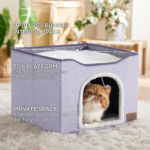 Miniatura 2 de Bedsure Camas para gatos de interior Cueva grande para gatos para casa de gatos con bola esponjosa para colgar y almohadilla para rascar, escondite
