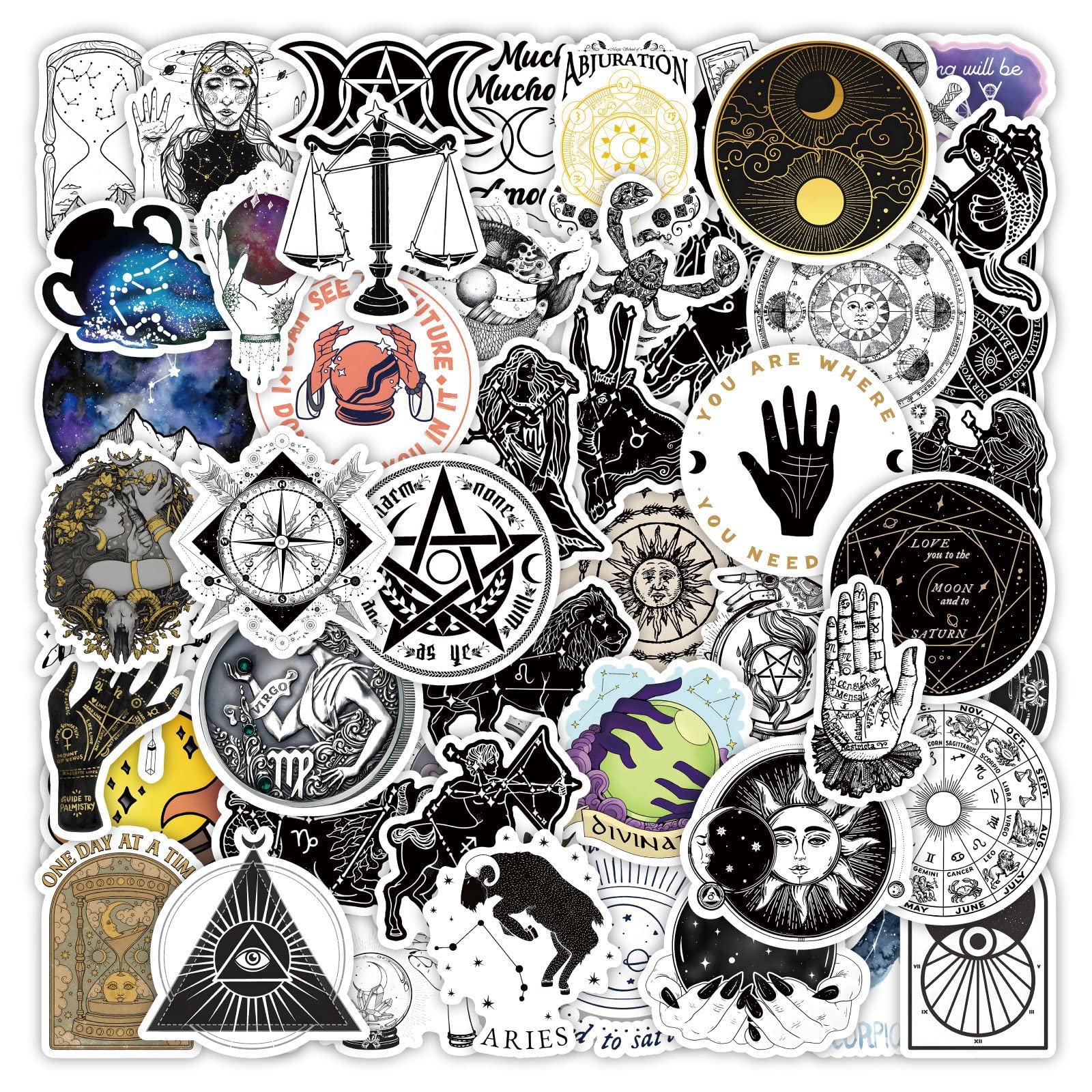 Astrology Stickers 50pcs,Aesthetic Decoration Water Bottles Vinyl Stickers for Scrapbook,Laptop,Kid,Teen,Girl