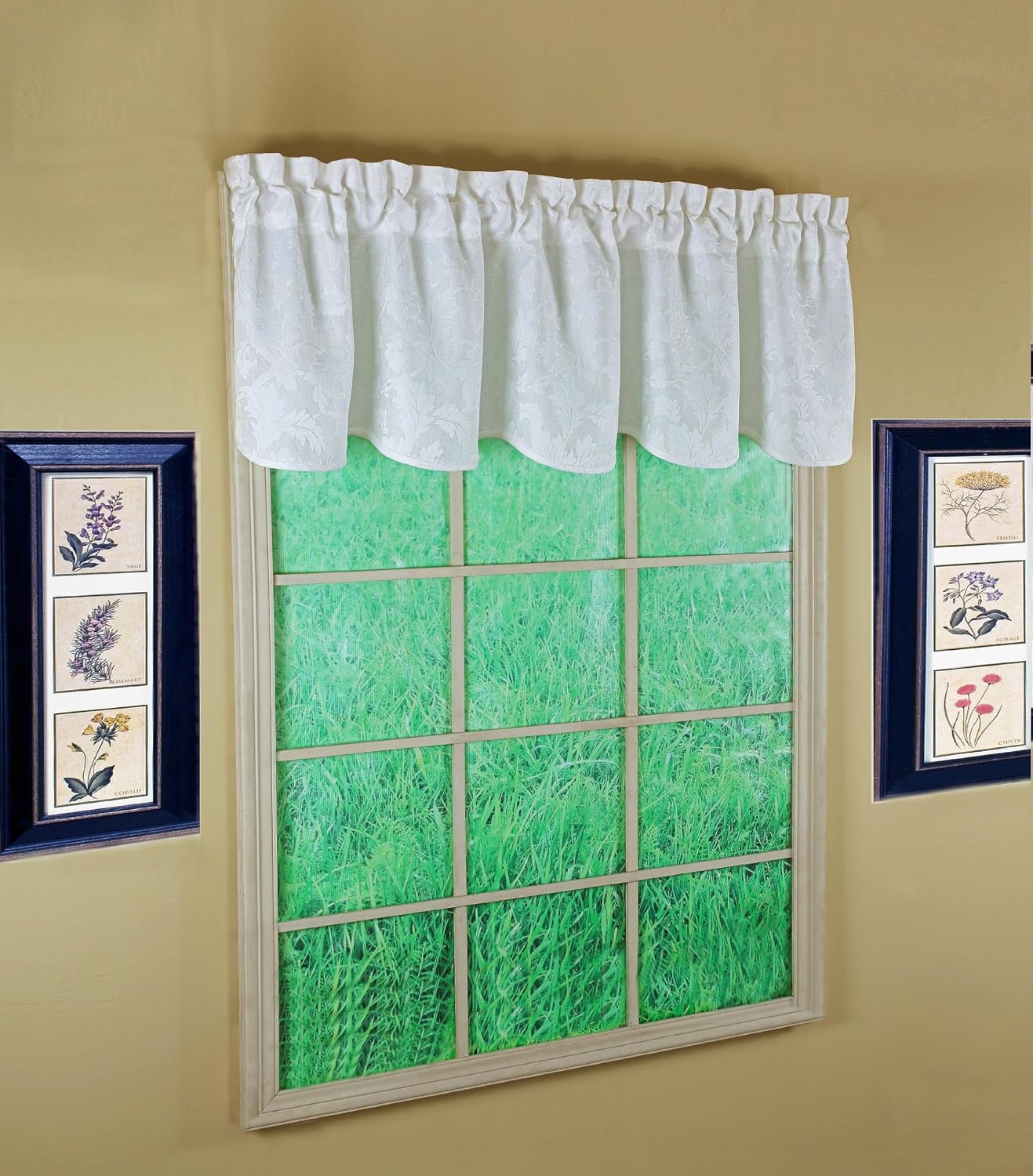 Today's Curtain, Flora Leaf Jacquard Valance 18", White, 52" W x 18" L